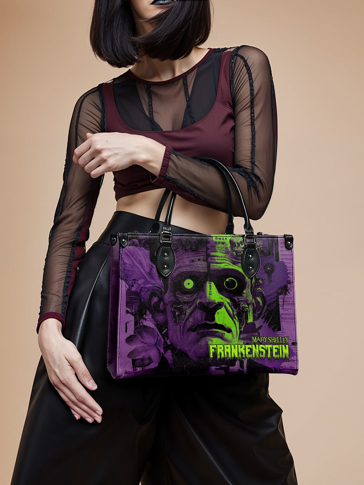 "Frankenstein" Lablight Violet - Black Interior - Leather Handbag - FALL DEAL