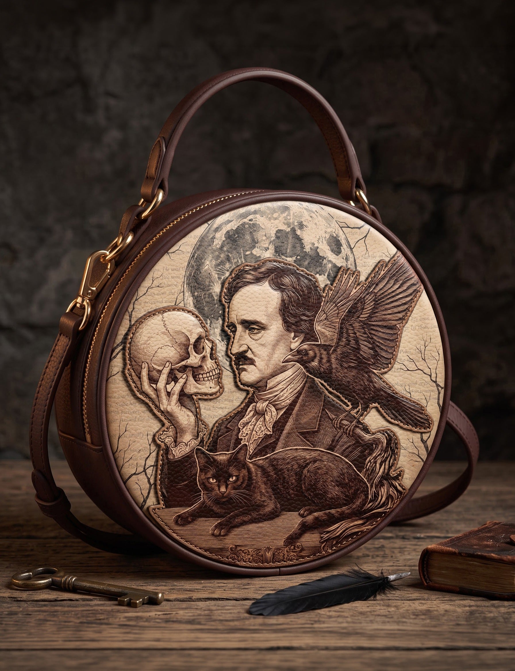 “Quoth The Raven” Applique Circle Crossbody Bag