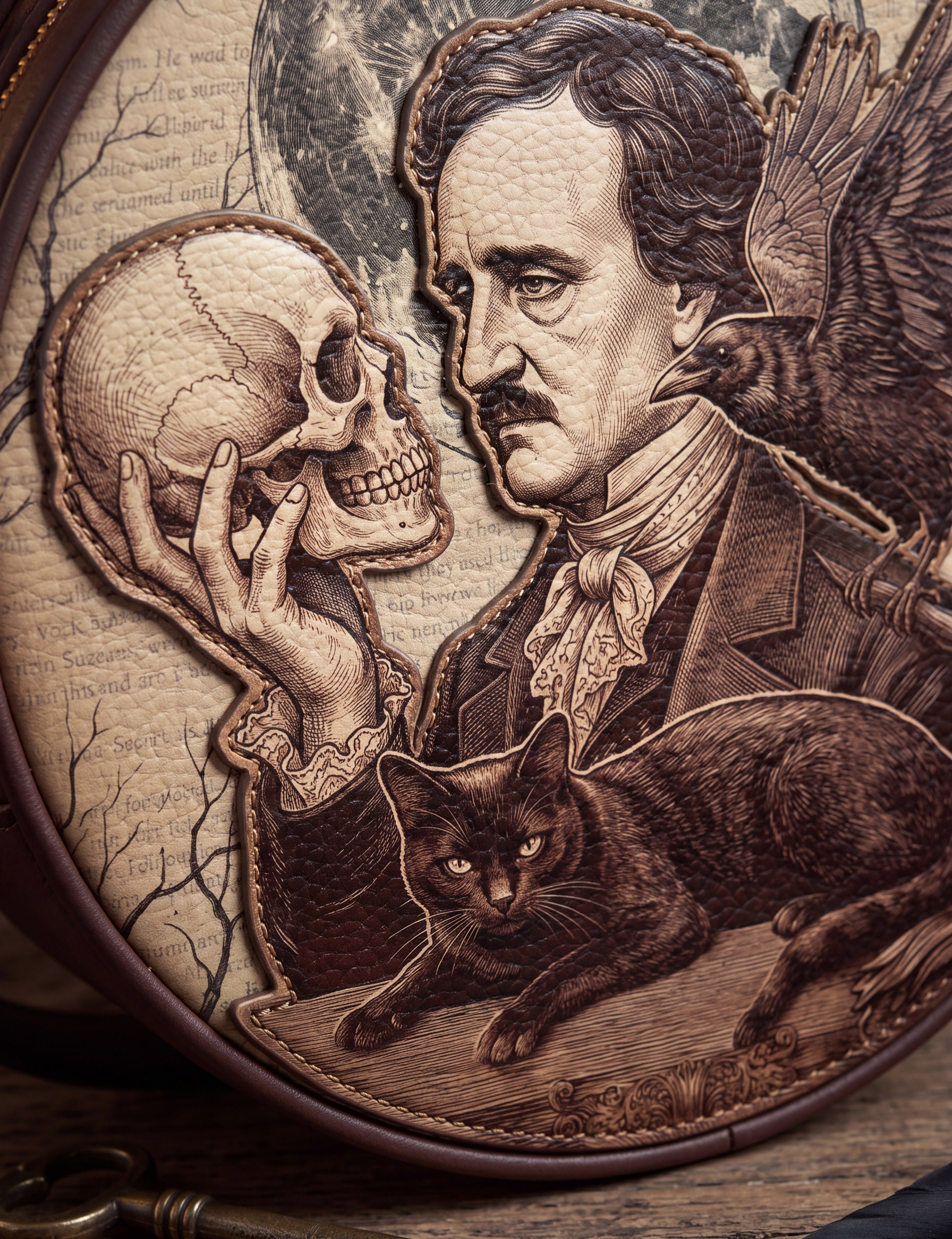 “Quoth The Raven” Applique Circle Crossbody Bag