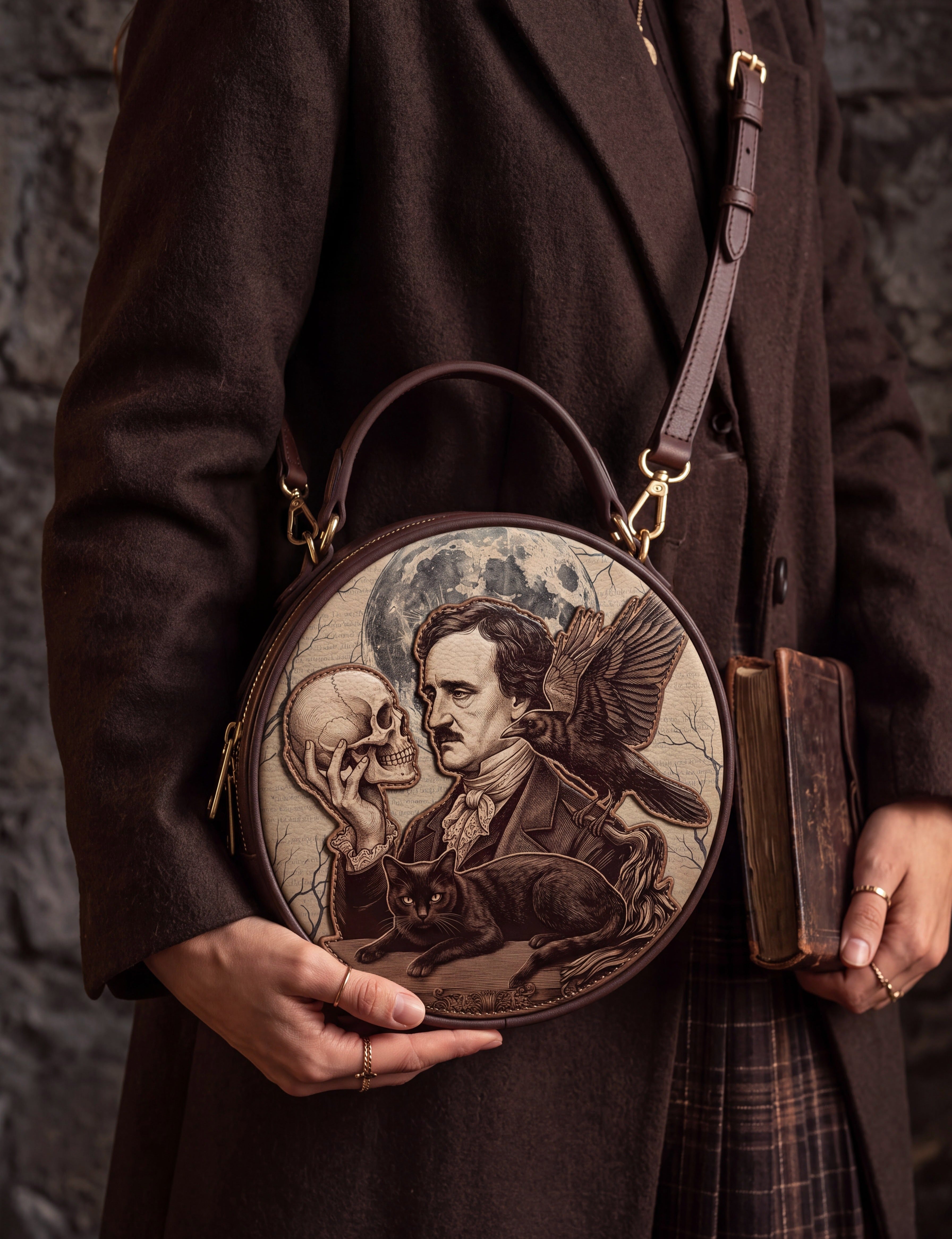 “Quoth The Raven” Applique Circle Crossbody Bag