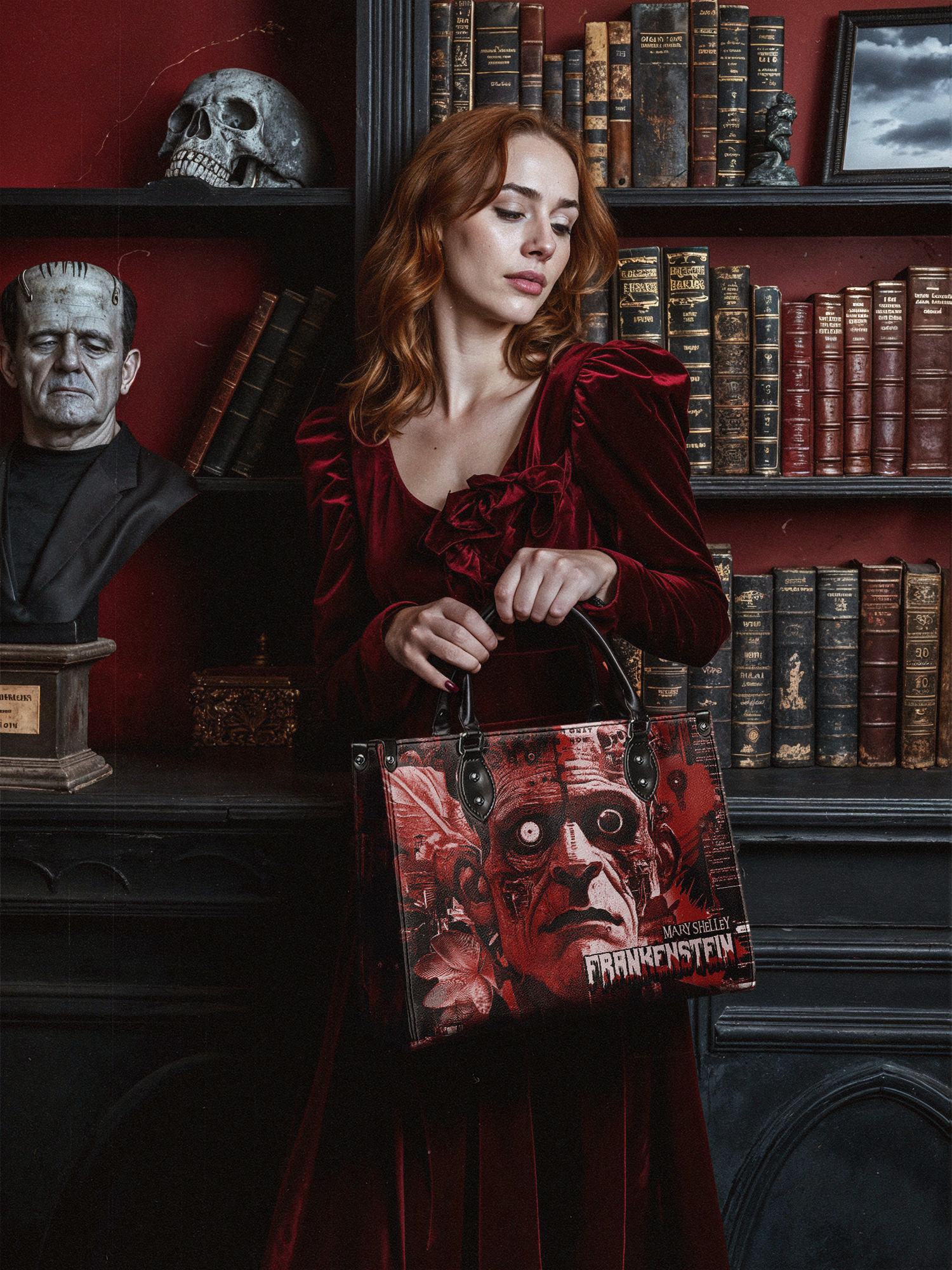"Frankenstein" Heart Surge - Red Interior - Leather Handbag