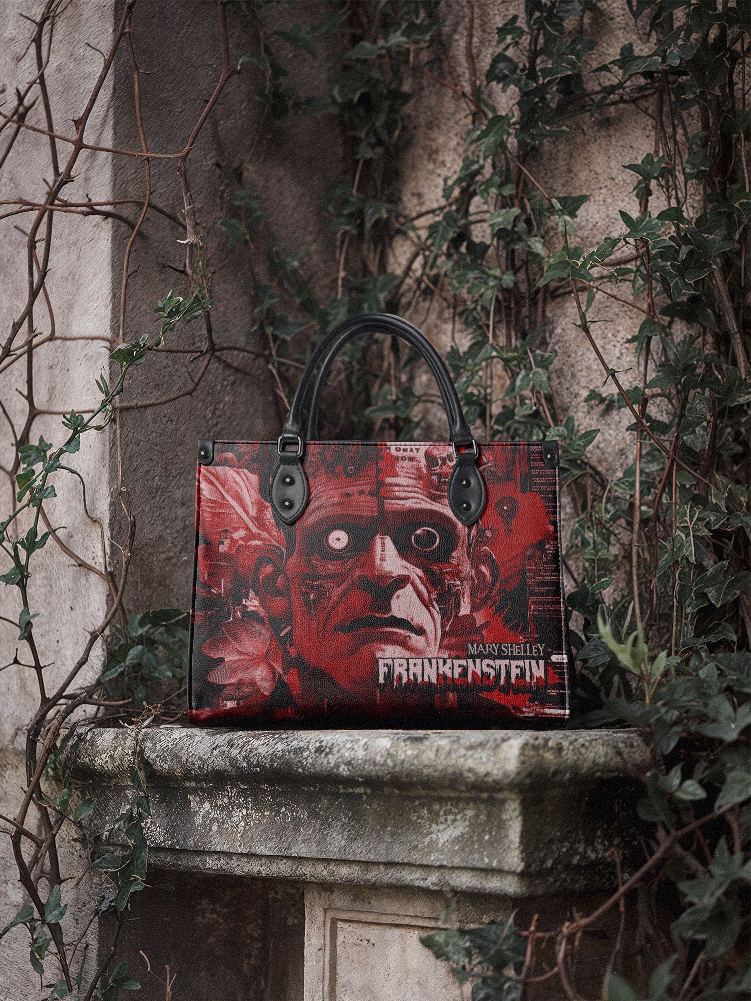 "Frankenstein" Heart Surge - Red Interior - Leather Handbag