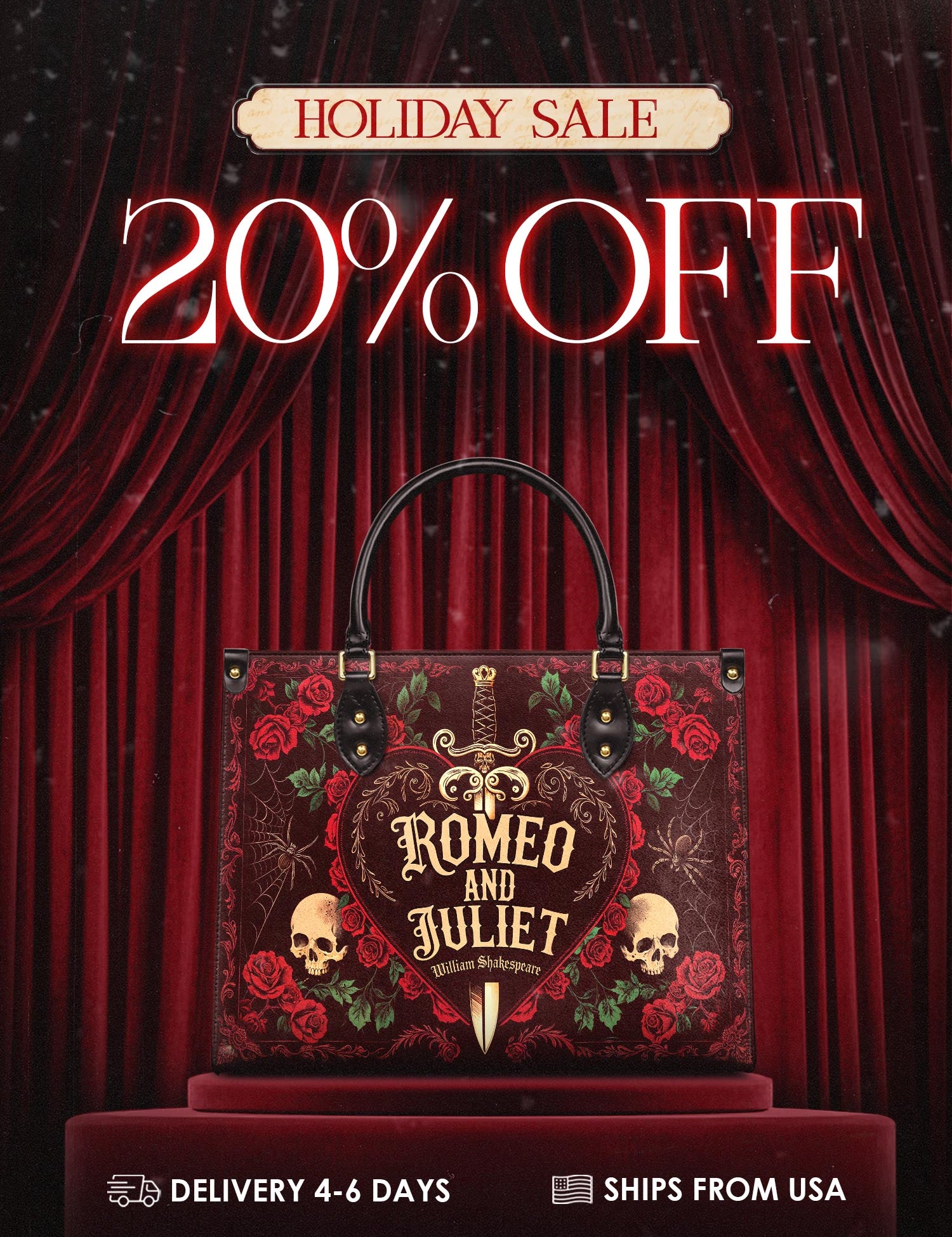 "Romeo And Juliet" Poison Rose Leather Handbag Deal