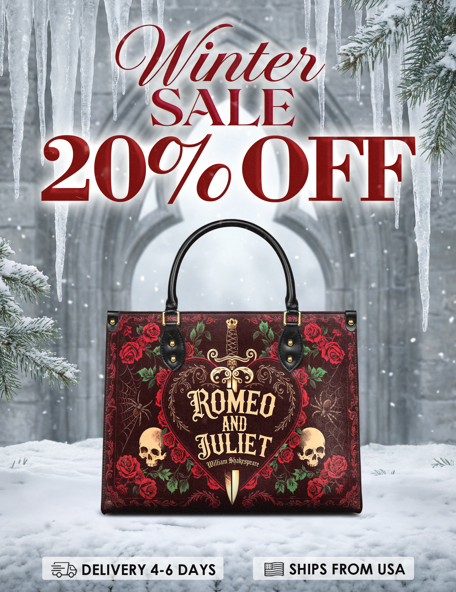 "Romeo And Juliet" Poison Rose Leather Handbag Deal