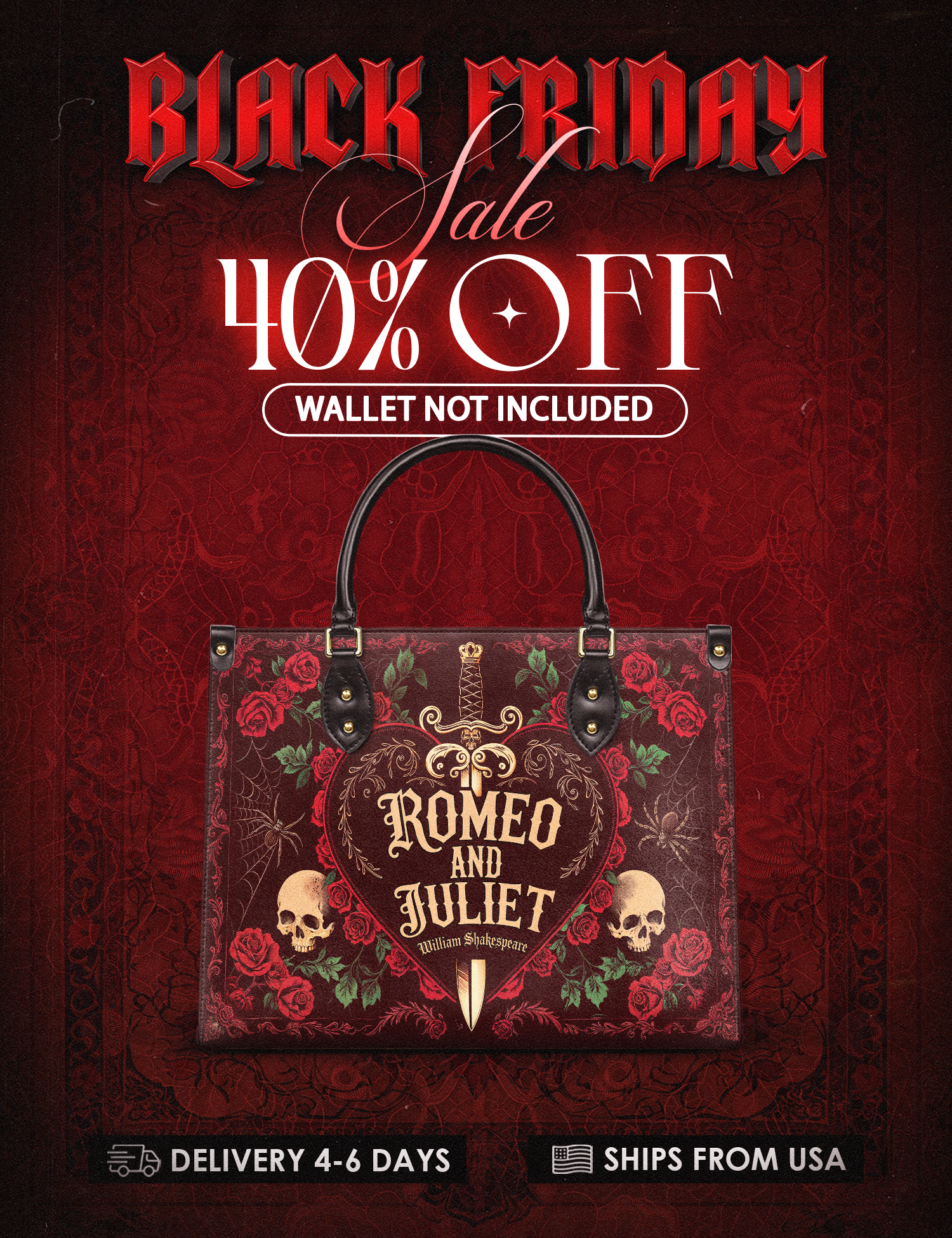 "Romeo And Juliet" Poison Rose Leather Handbag Deal