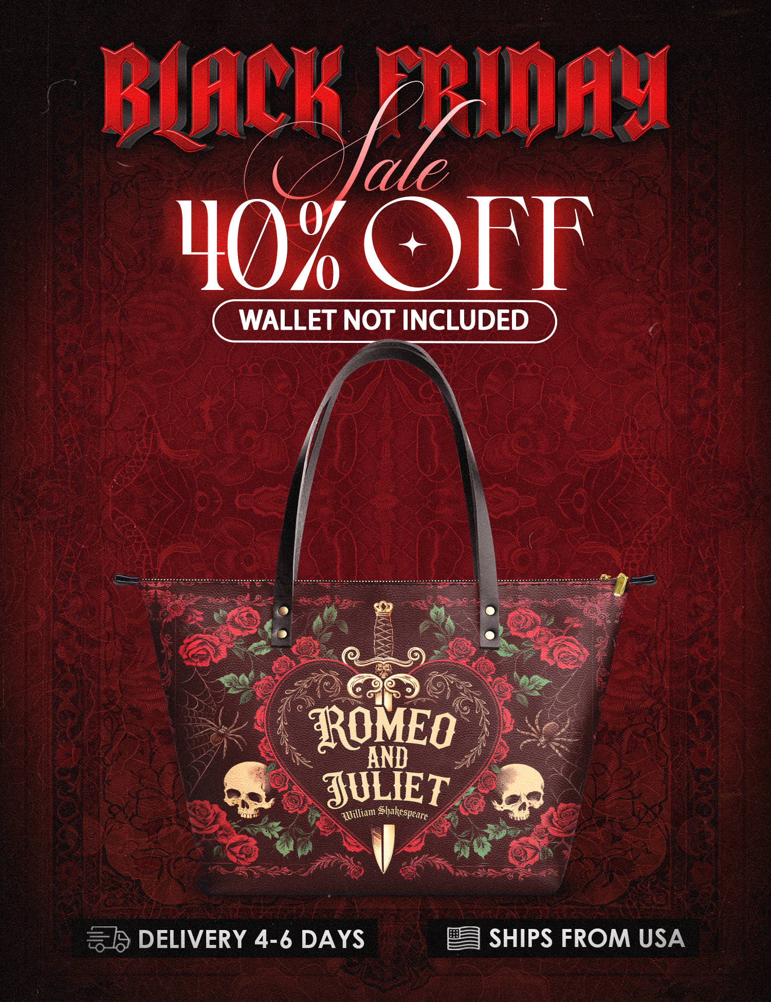 "Romeo And Juliet" Poison Rose Leather Tote Bag Deal
