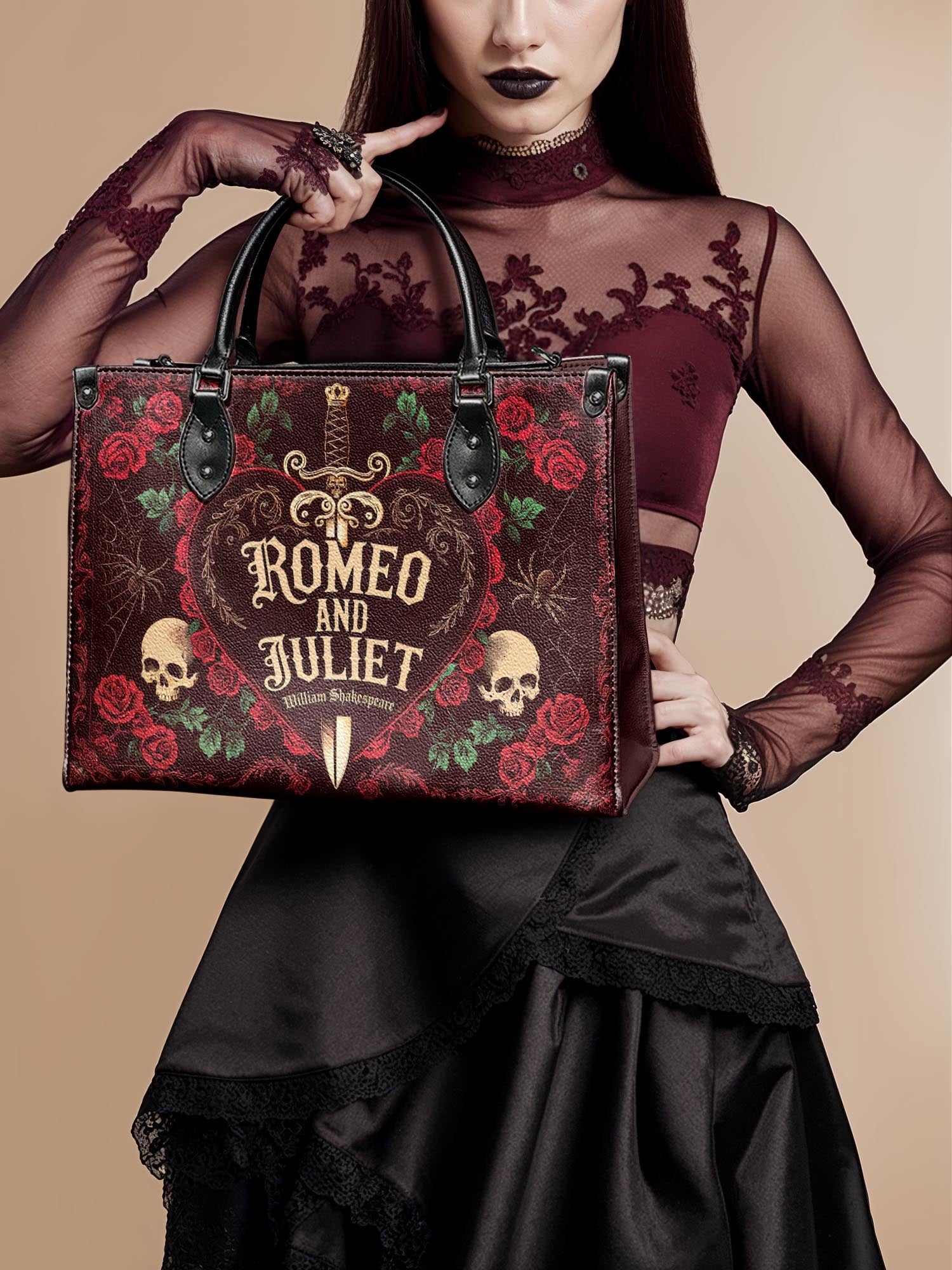 "Romeo And Juliet" Poison Rose - Red Interior - Leather Handbag