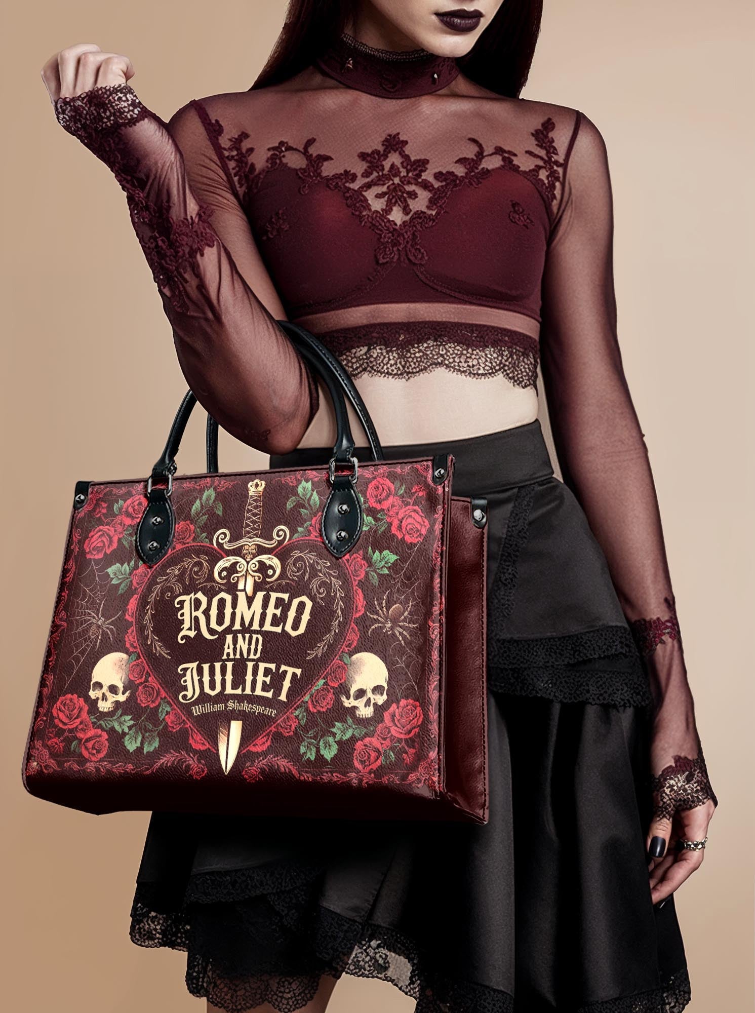 "Romeo And Juliet" Poison Rose - Red Interior - Leather Handbag