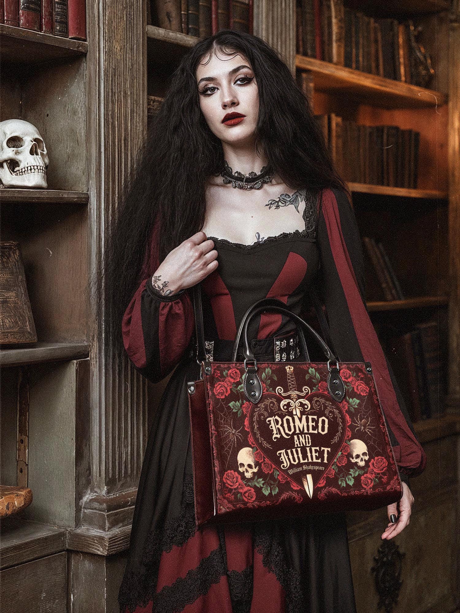 "Romeo And Juliet" Poison Rose - Red Interior - Leather Handbag