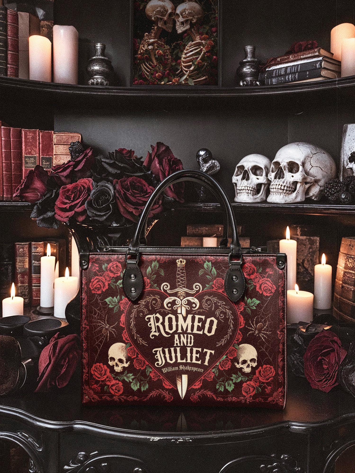 "Romeo And Juliet" Poison Rose - Red Interior - Leather Handbag