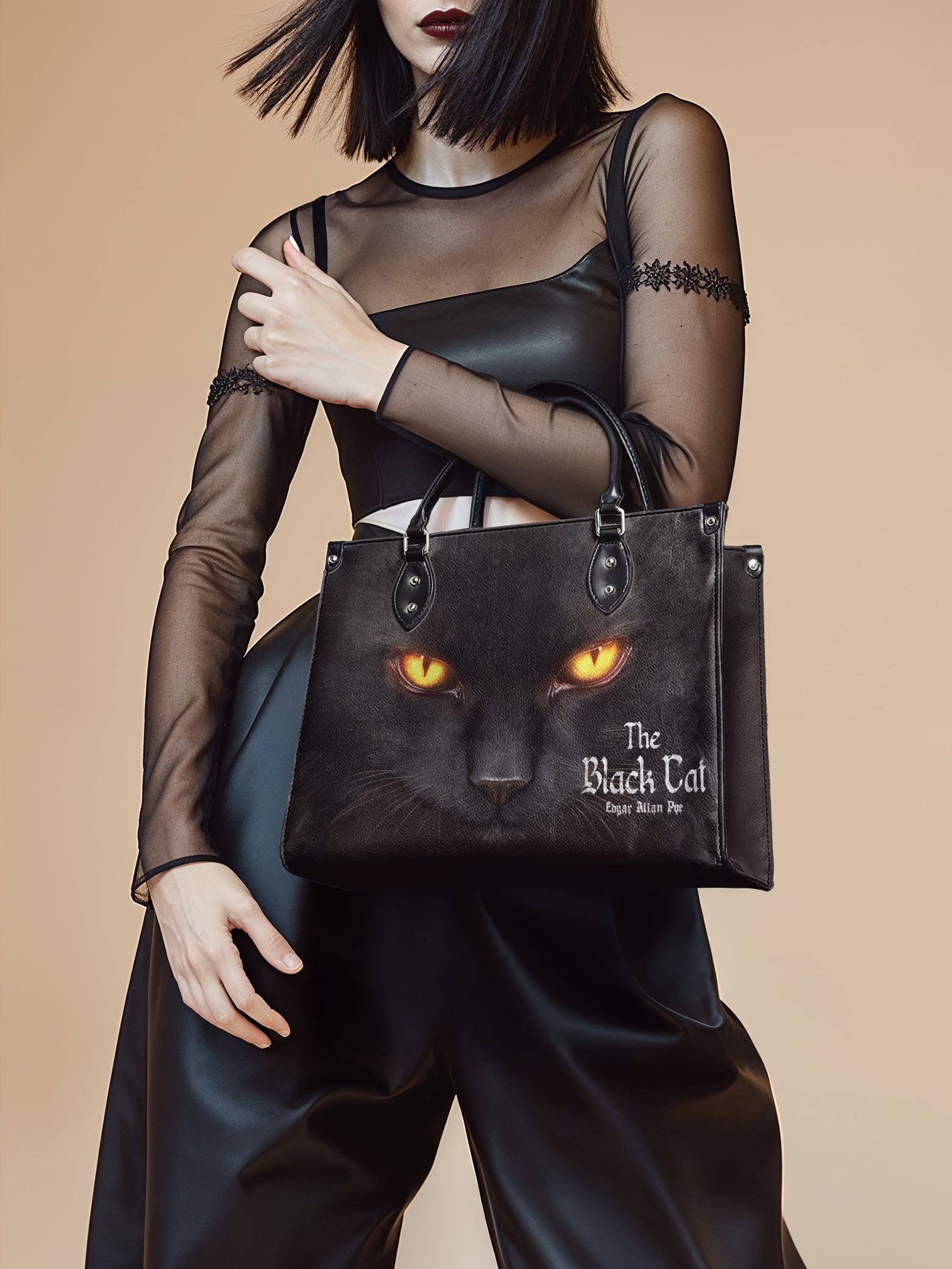 "The Black Cat" - Red Interior - Leather Handbag