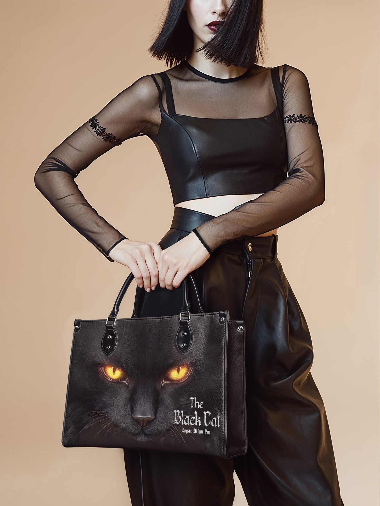 "The Black Cat" - Red Interior - Leather Handbag
