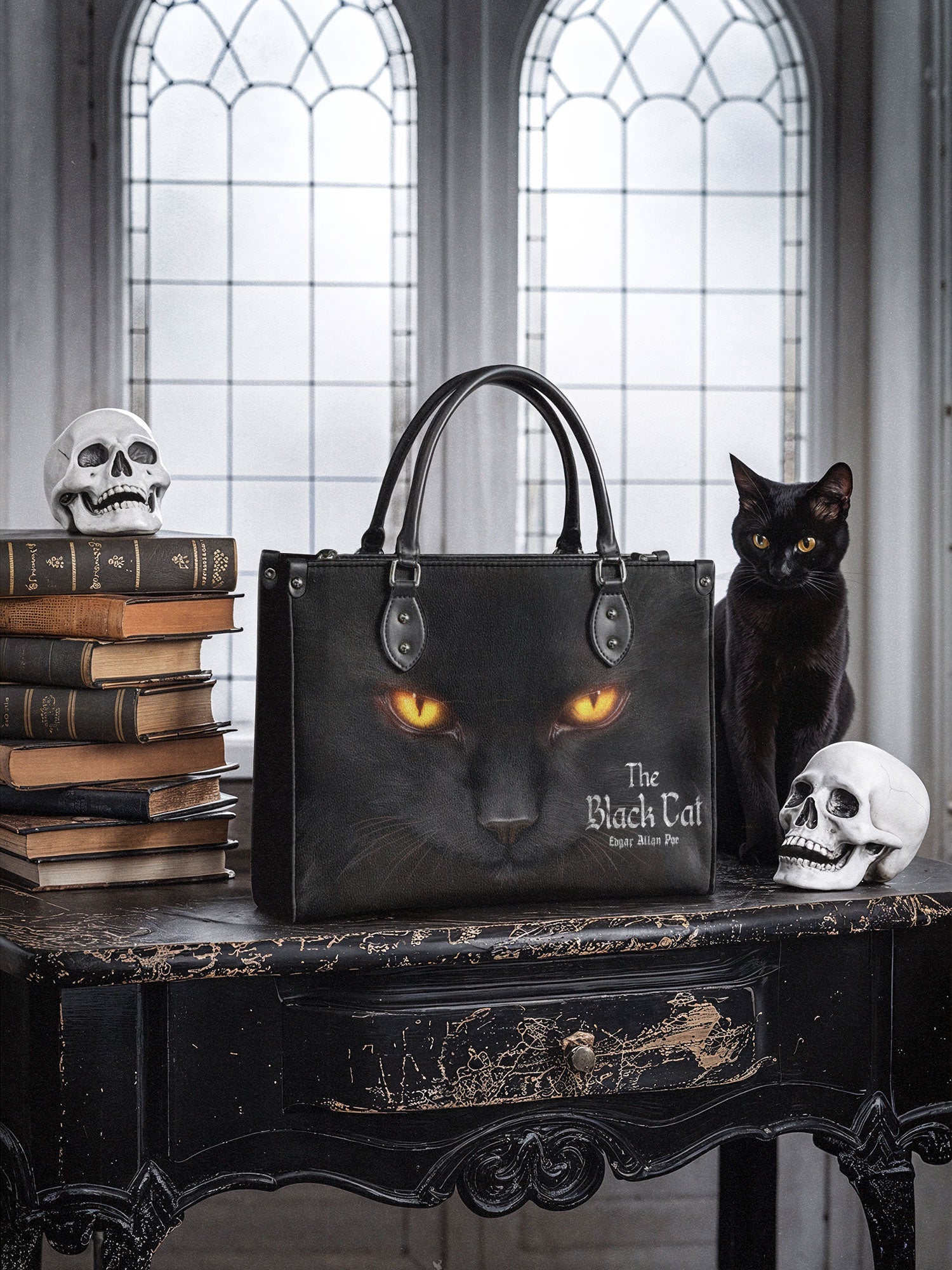 "The Black Cat" - Red Interior - Leather Handbag