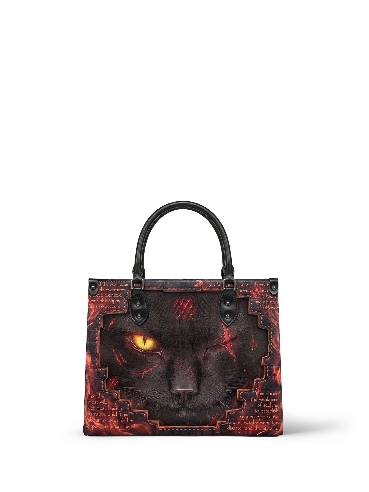 "The Black Cat" Hellfire Red Applique Leather Handbag
