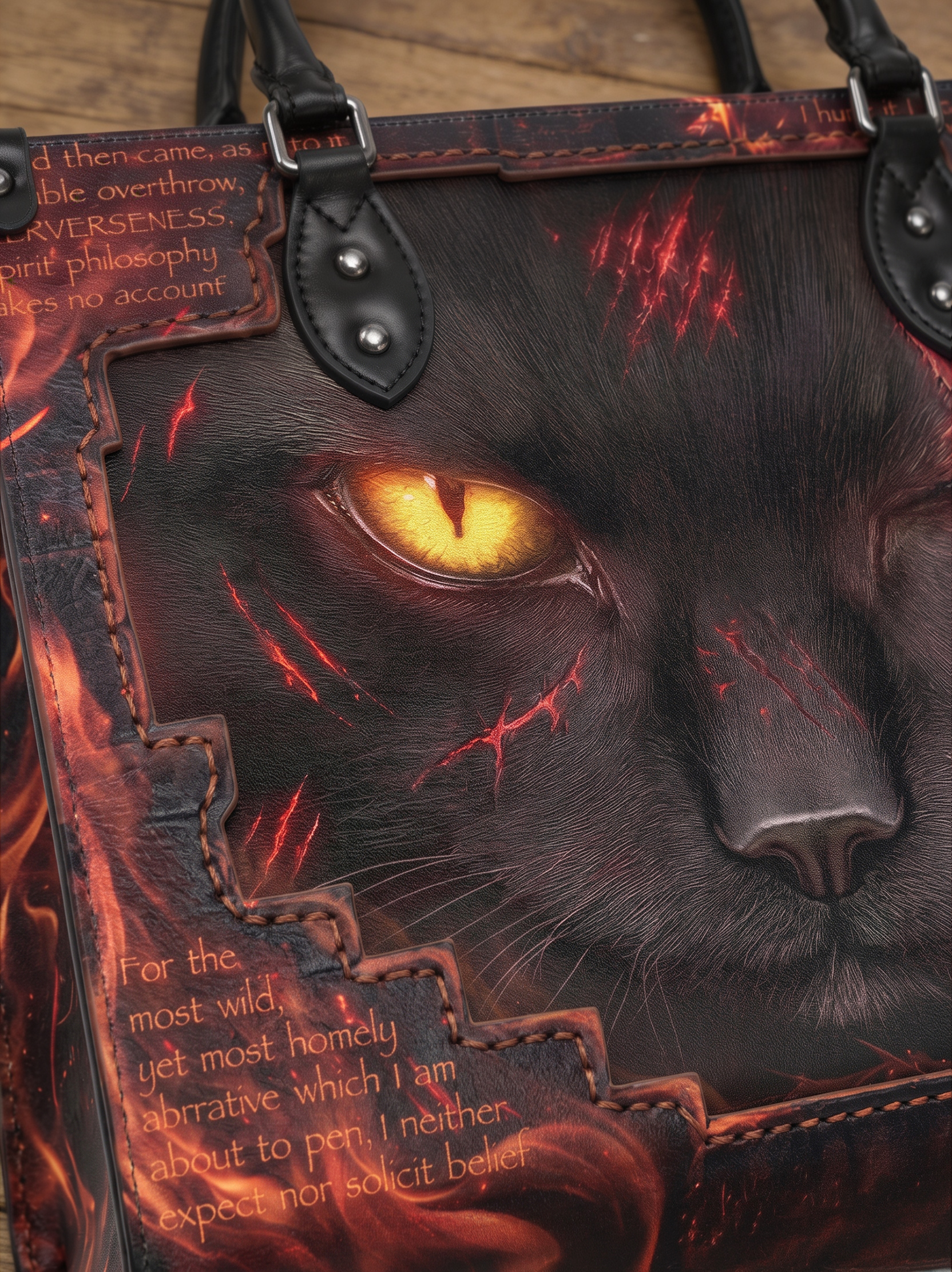 "The Black Cat" Hellfire Red Applique Leather Handbag Pre-order