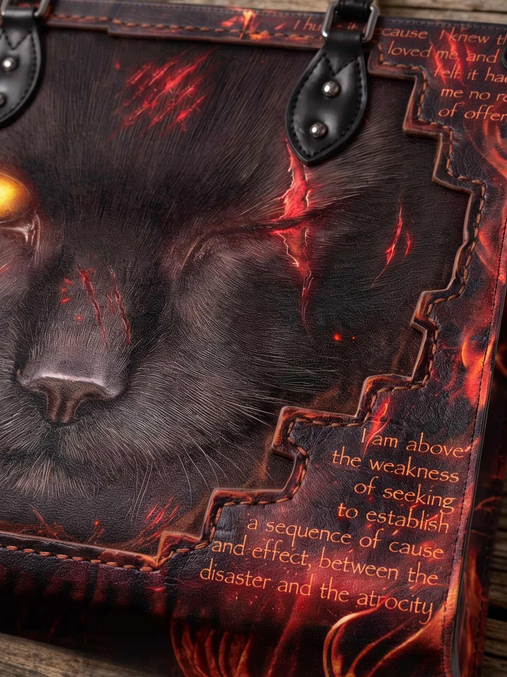 "The Black Cat" Hellfire Red Applique Leather Handbag Pre-order