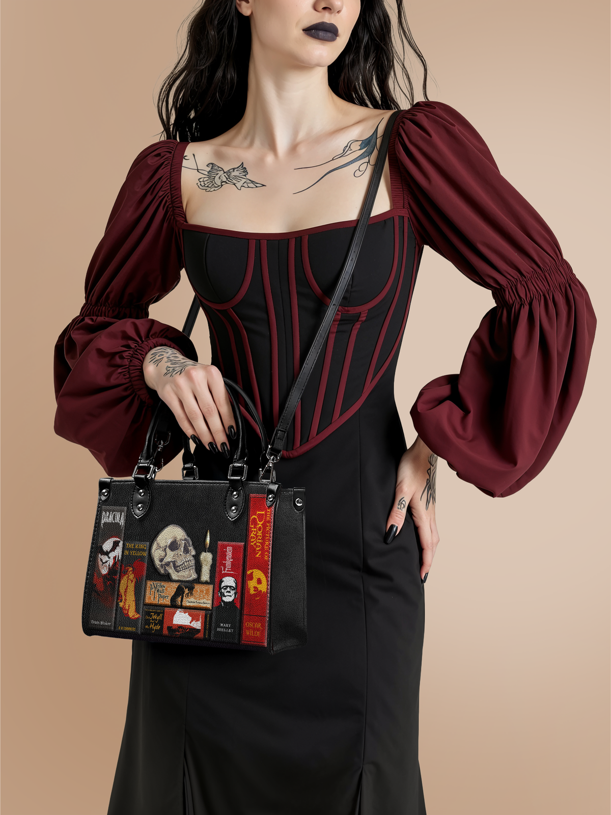 "The Codex of Gothic Tales" Deadlight Black - Black Interior - Small Leather Handbag - FALL CLEARANCE DEAL