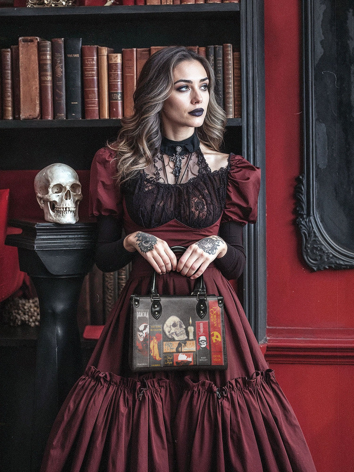 "The Codex of Gothic Tales" Deadlight Black - Black Interior - Small Leather Handbag - FALL CLEARANCE DEAL