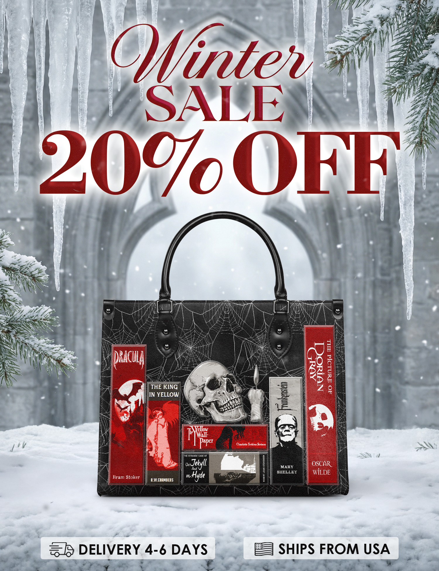 "The Codex of Gothic Tales" Black Widow’s Kiss Leather Handbag Deal