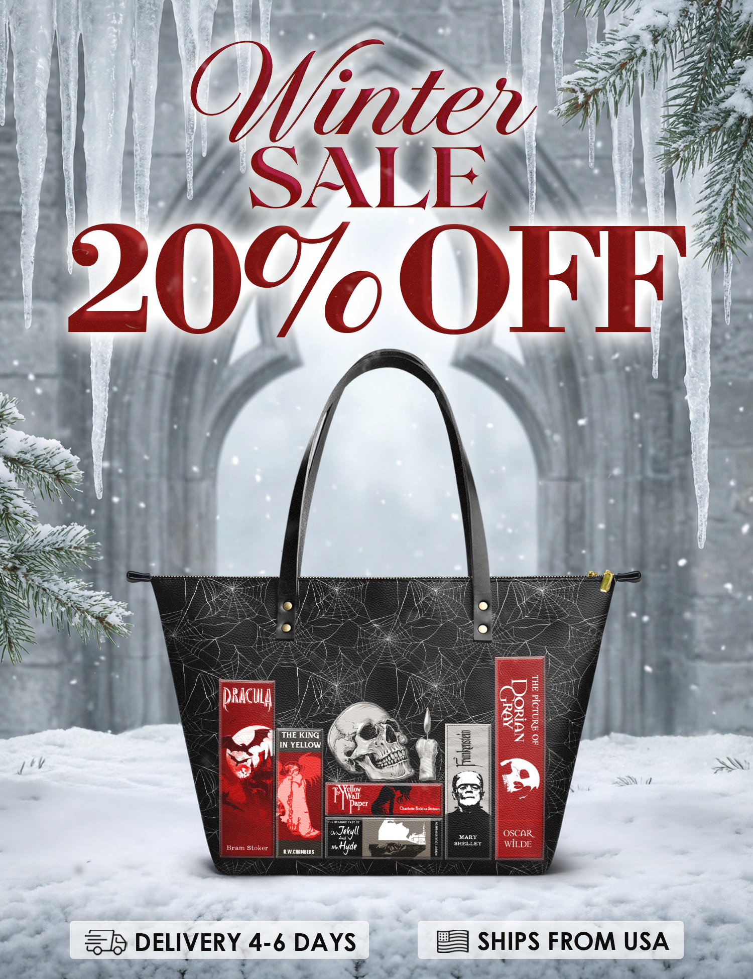 "The Codex of Gothic Tales" Black Widow’s Kiss Leather Tote Bag Deal