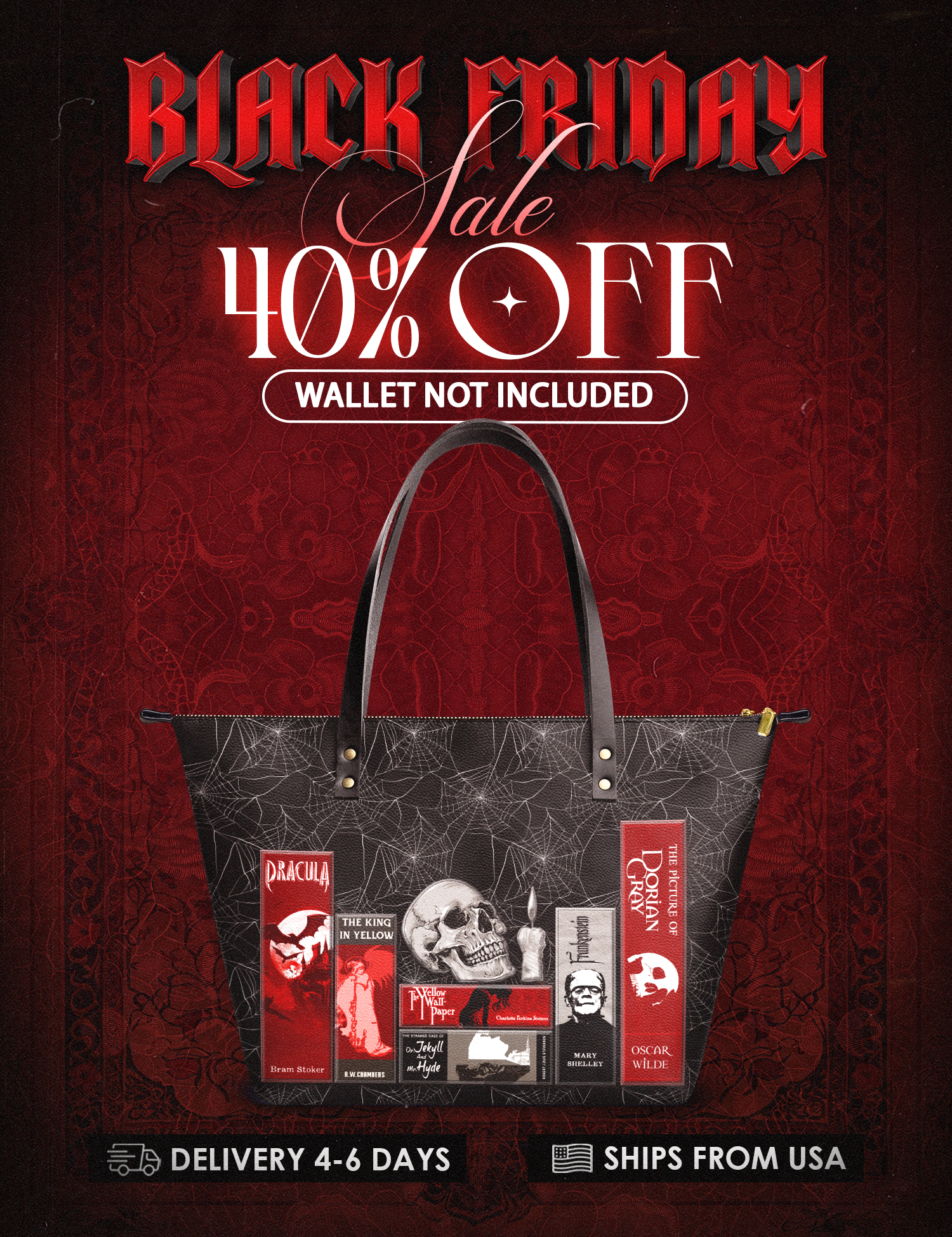 "The Codex of Gothic Tales" Black Widow’s Kiss Leather Tote Bag Deal