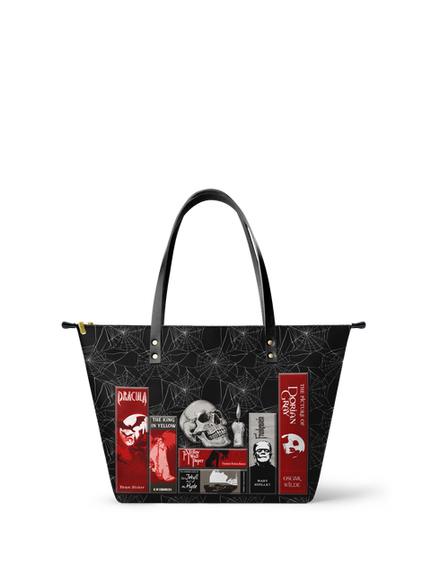"The Codex of Gothic Tales" Black Widow’s Kiss Leather Tote Bag