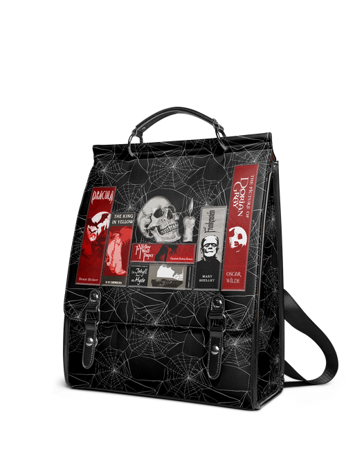 "The Codex of Gothic Tales" Black Widow’s Kiss Leather Backpack