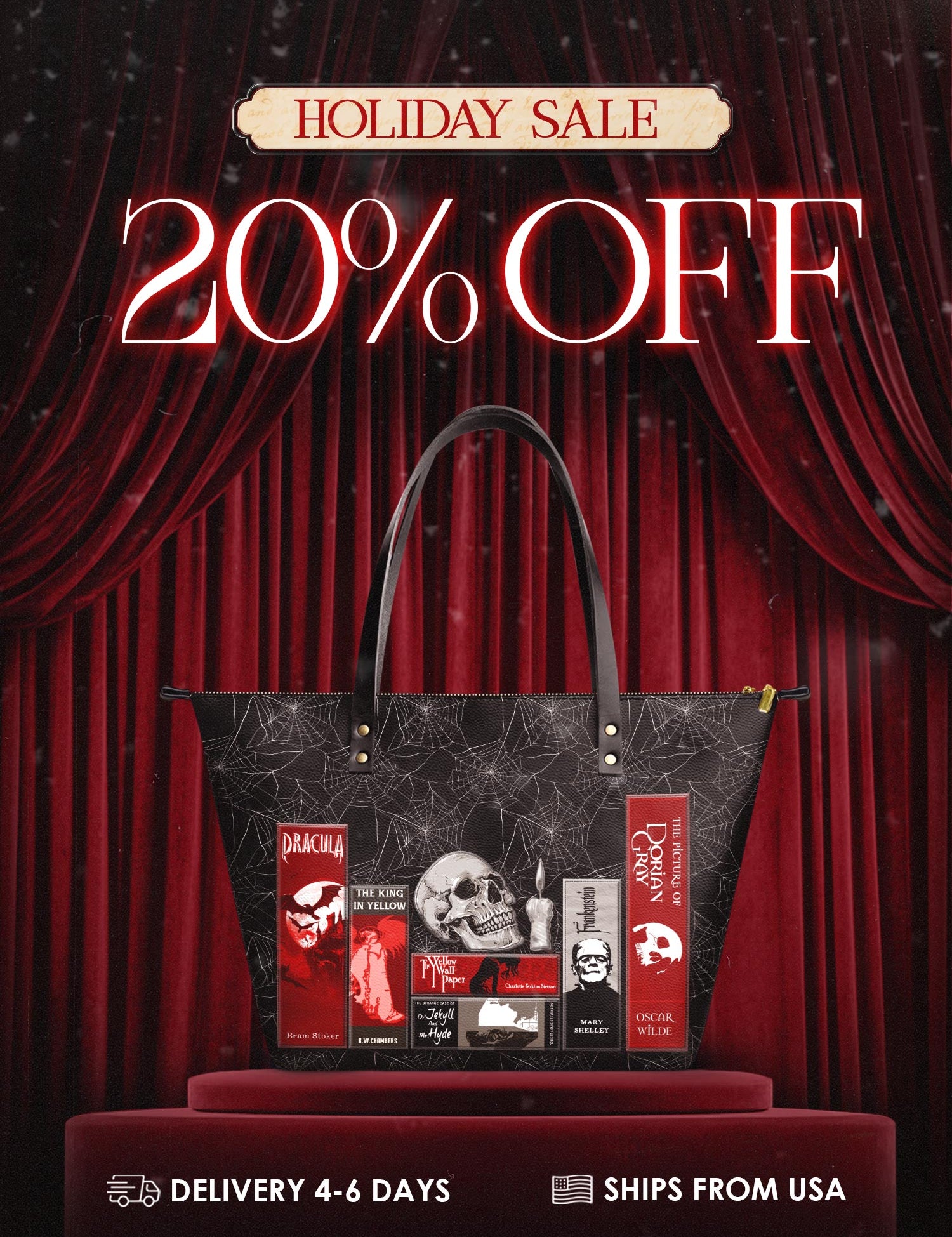"The Codex of Gothic Tales" Black Widow’s Kiss Leather Tote Bag Deal
