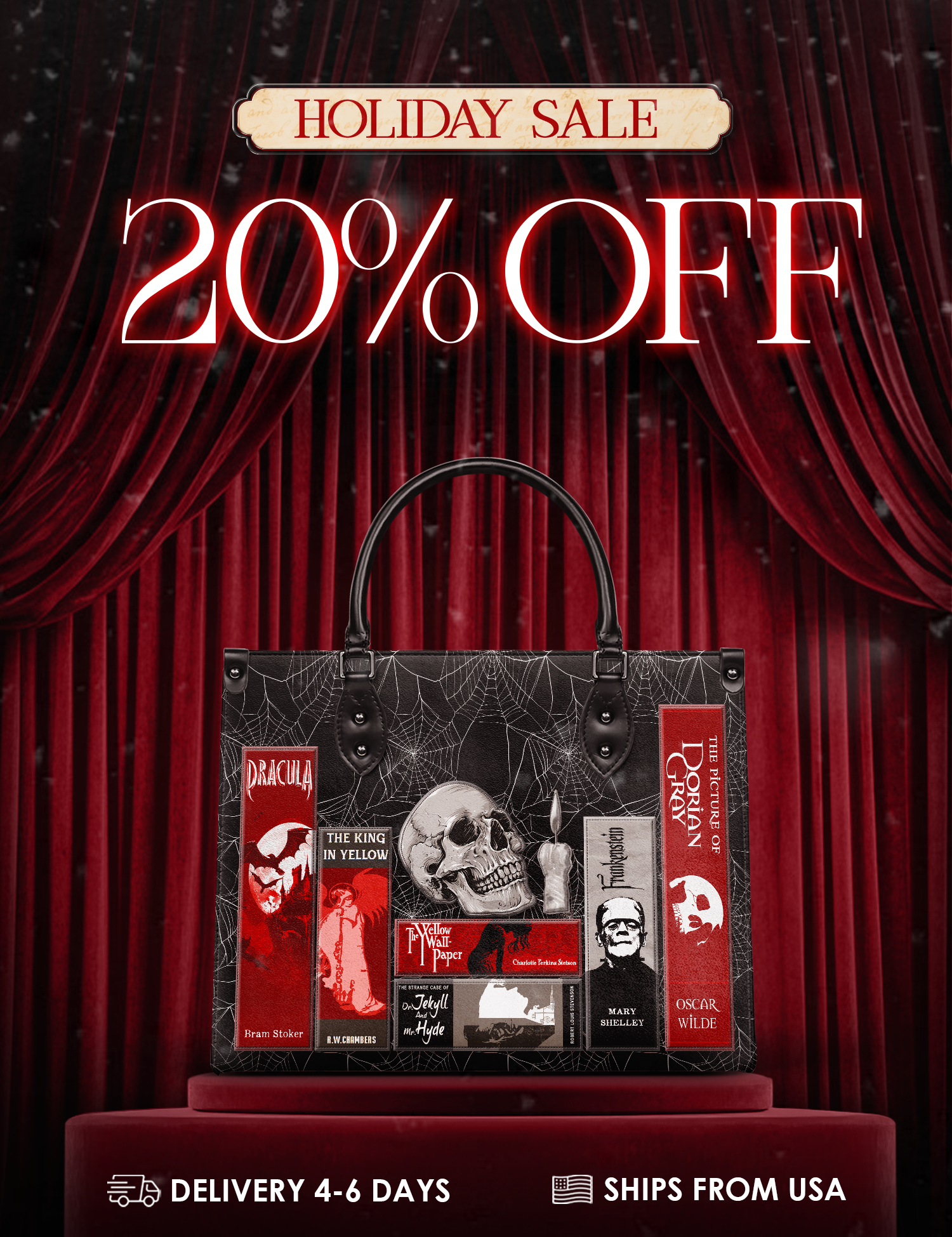 "The Codex of Gothic Tales" Black Widow’s Kiss Leather Handbag Deal