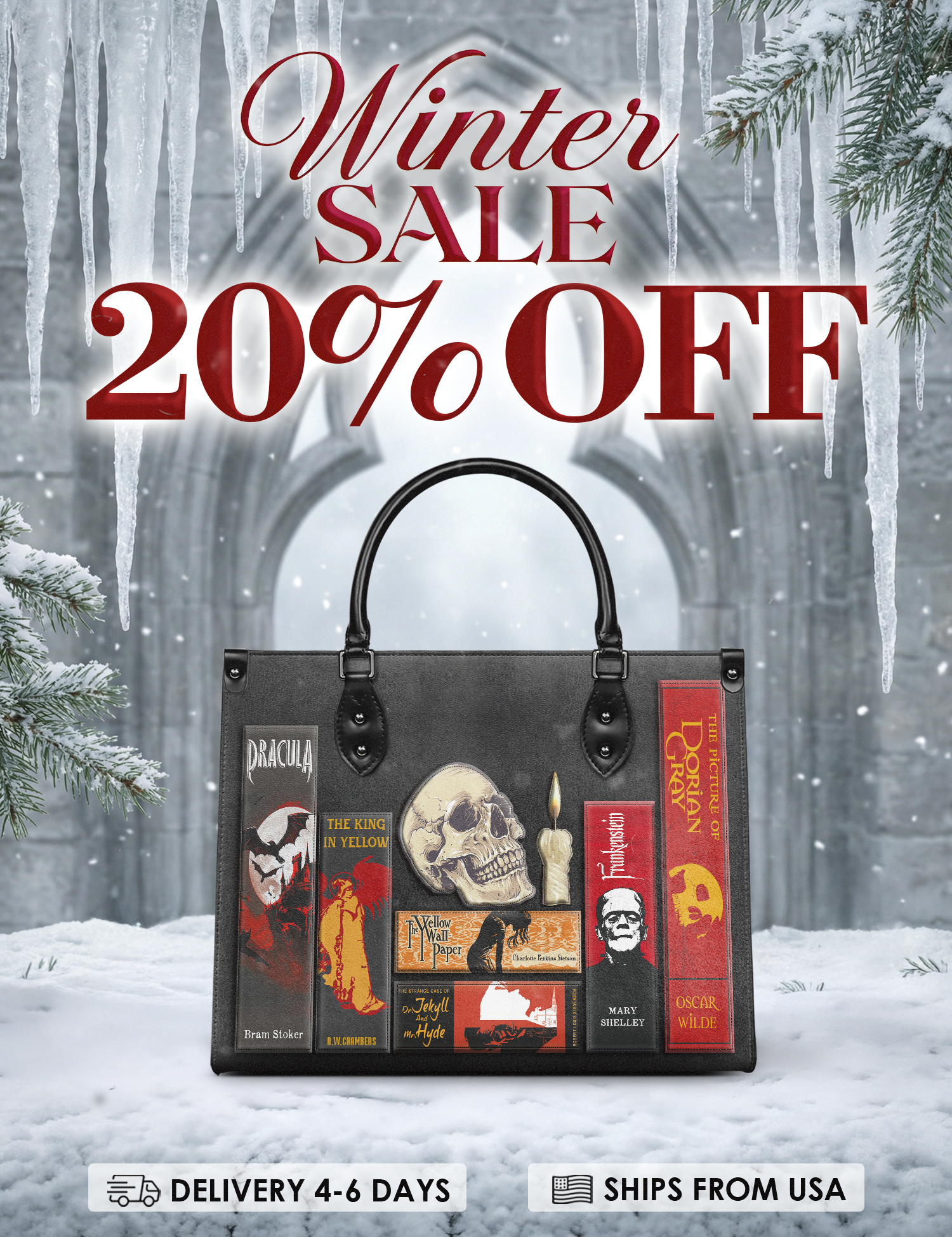 "The Codex of Gothic Tales" Deadlight Black Leather Handbag Deal