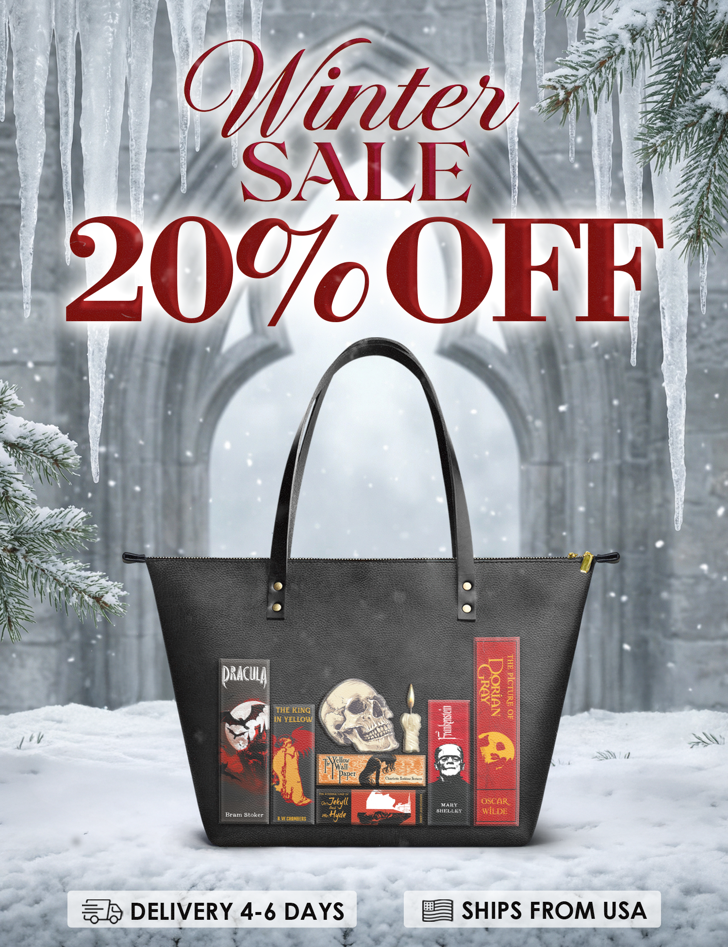 "The Codex of Gothic Tales" Deadlight Black Leather Tote Bag Deal