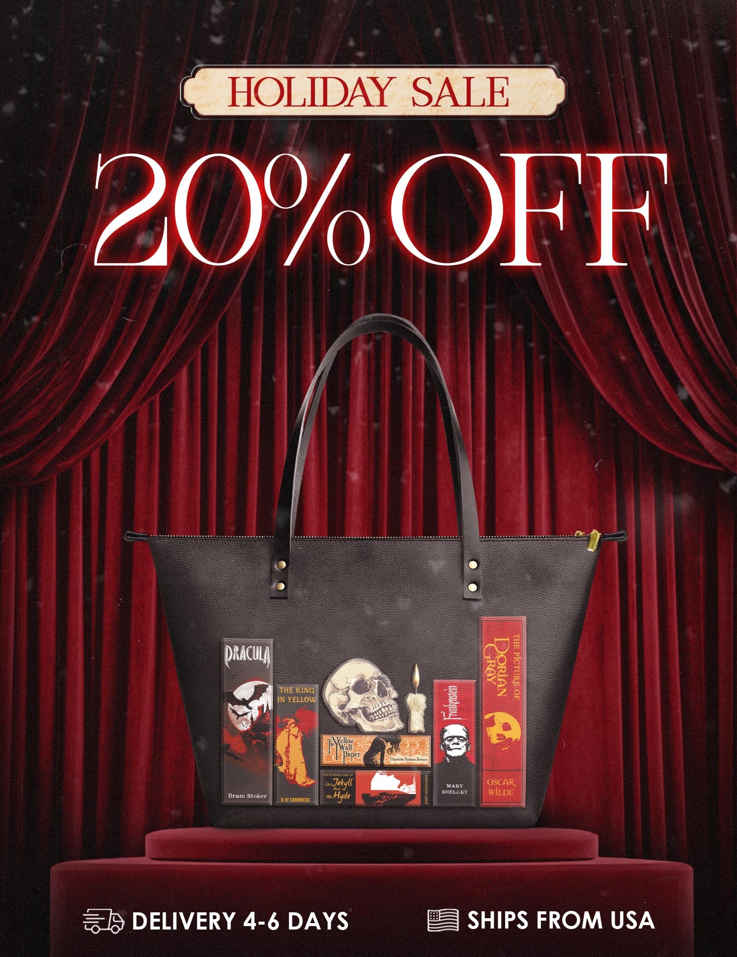 "The Codex of Gothic Tales" Deadlight Black Leather Tote Bag Deal