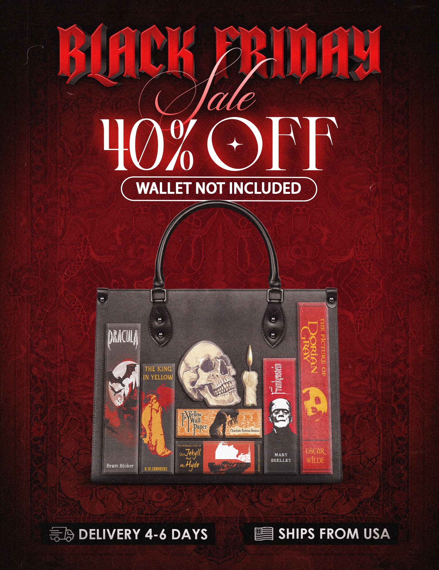 "The Codex of Gothic Tales" Deadlight Black Leather Handbag Deal