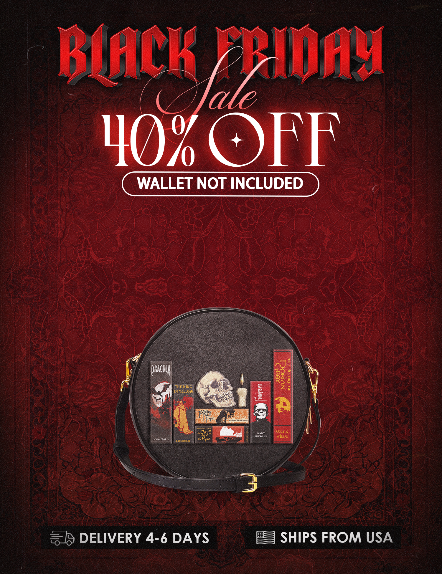 "The Codex of Gothic Tales" Deadlight Black Circle Crossbody Bag Deal