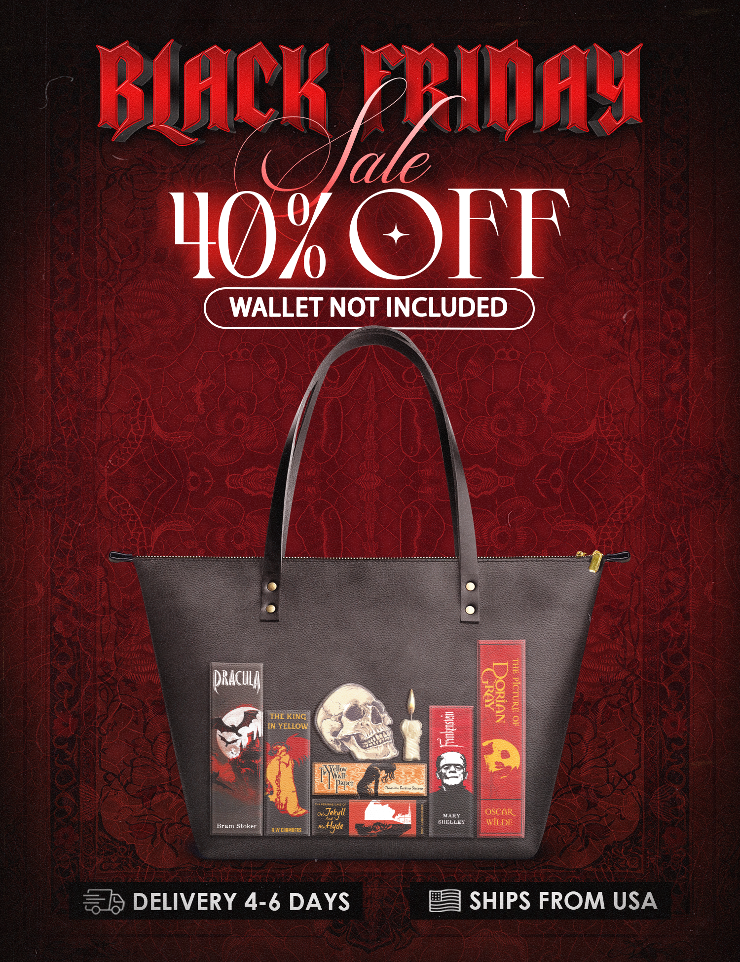 "The Codex of Gothic Tales" Deadlight Black Leather Tote Bag Deal