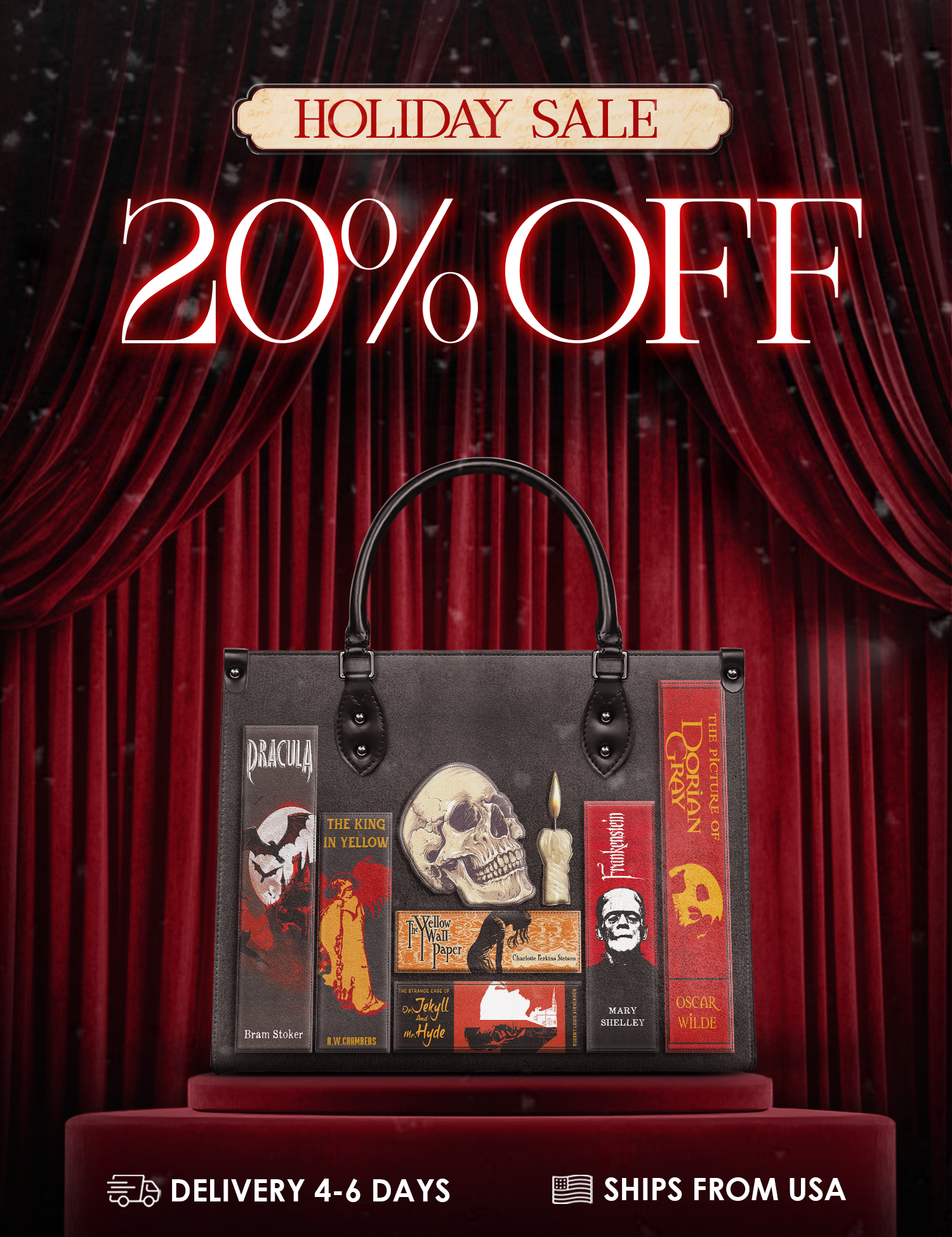 "The Codex of Gothic Tales" Deadlight Black Leather Handbag Deal