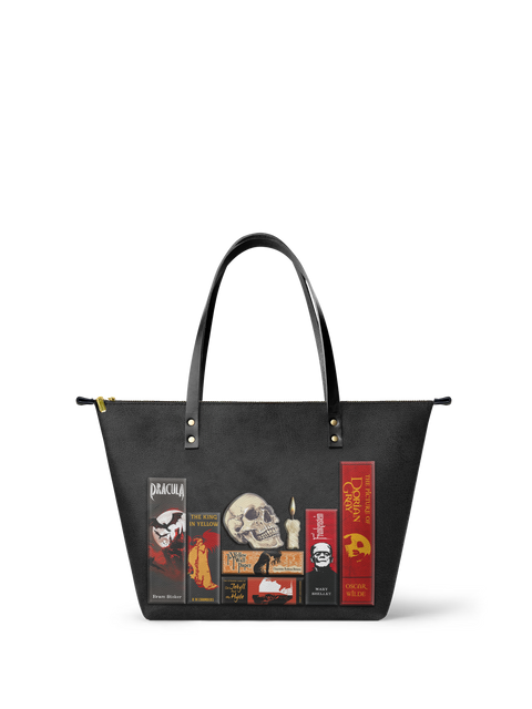 "The Codex of Gothic Tales" Deadlight Black Leather Tote Bag