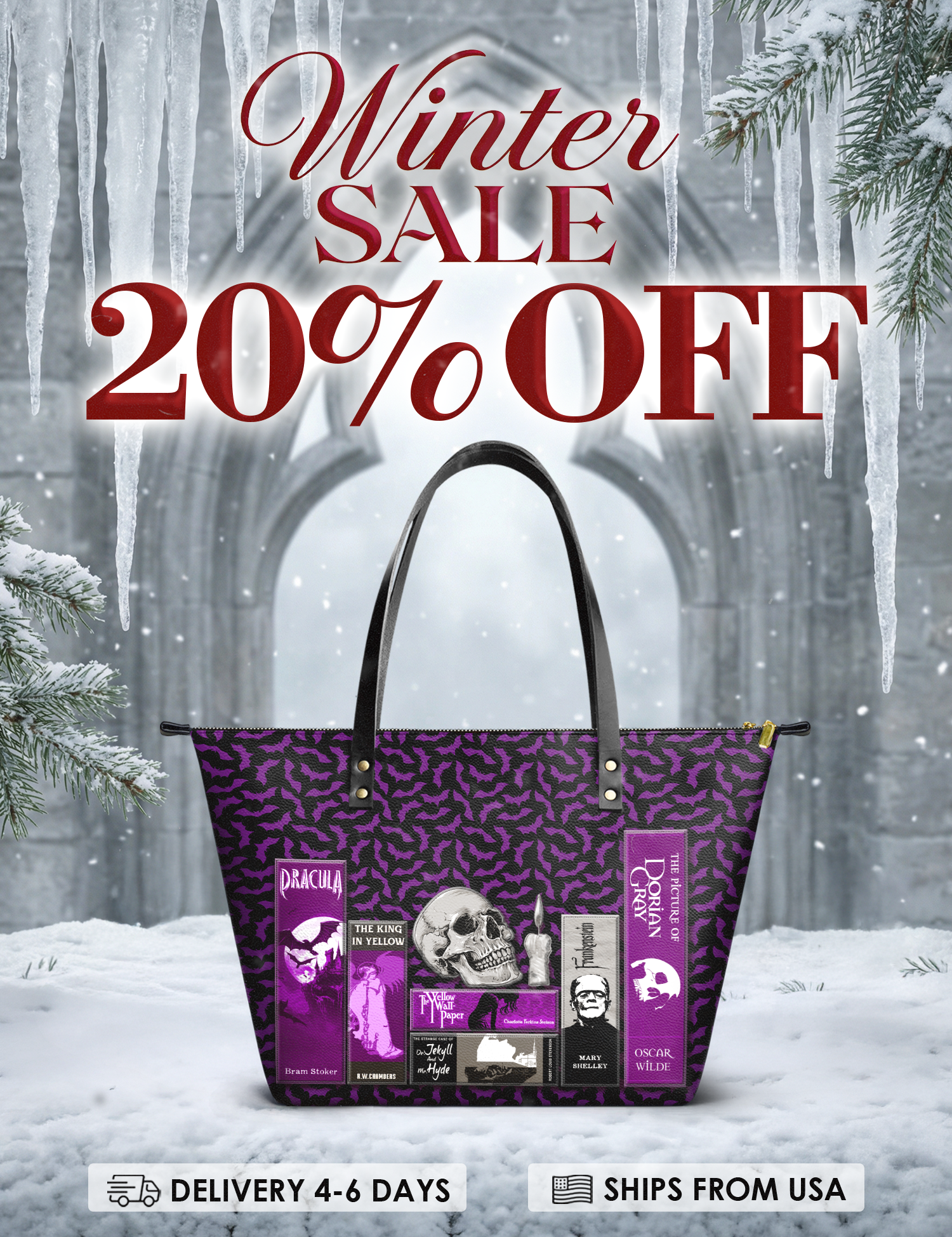"The Codex of Gothic Tales" Violet Echo Leather Tote Bag Deal