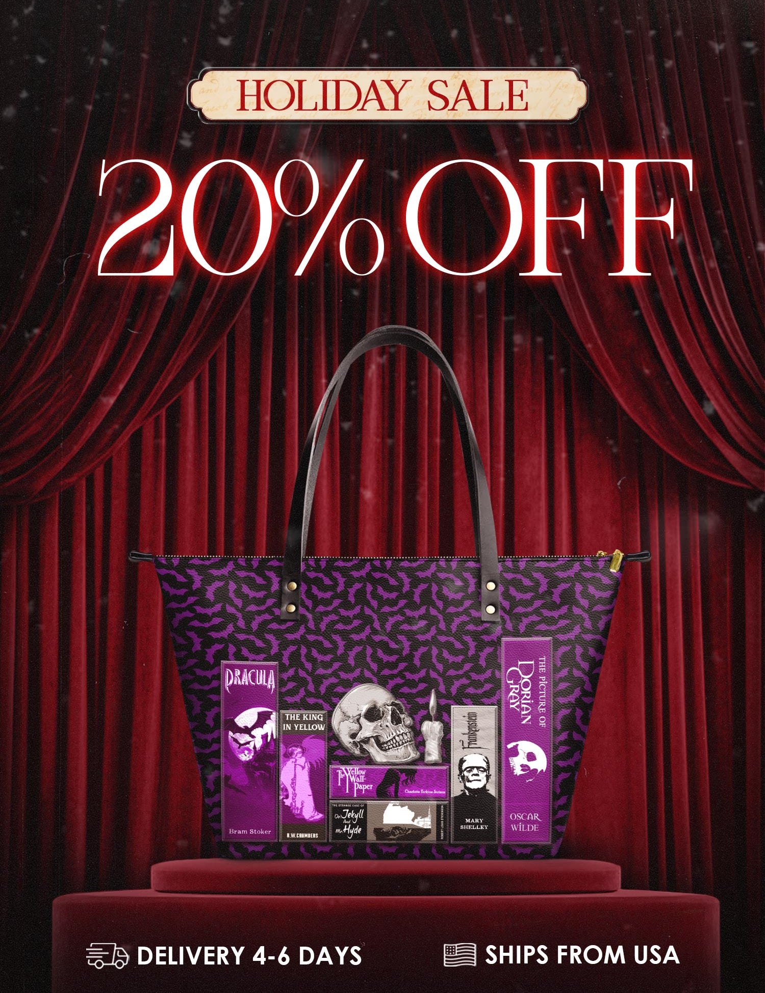 "The Codex of Gothic Tales" Violet Echo Leather Tote Bag Deal