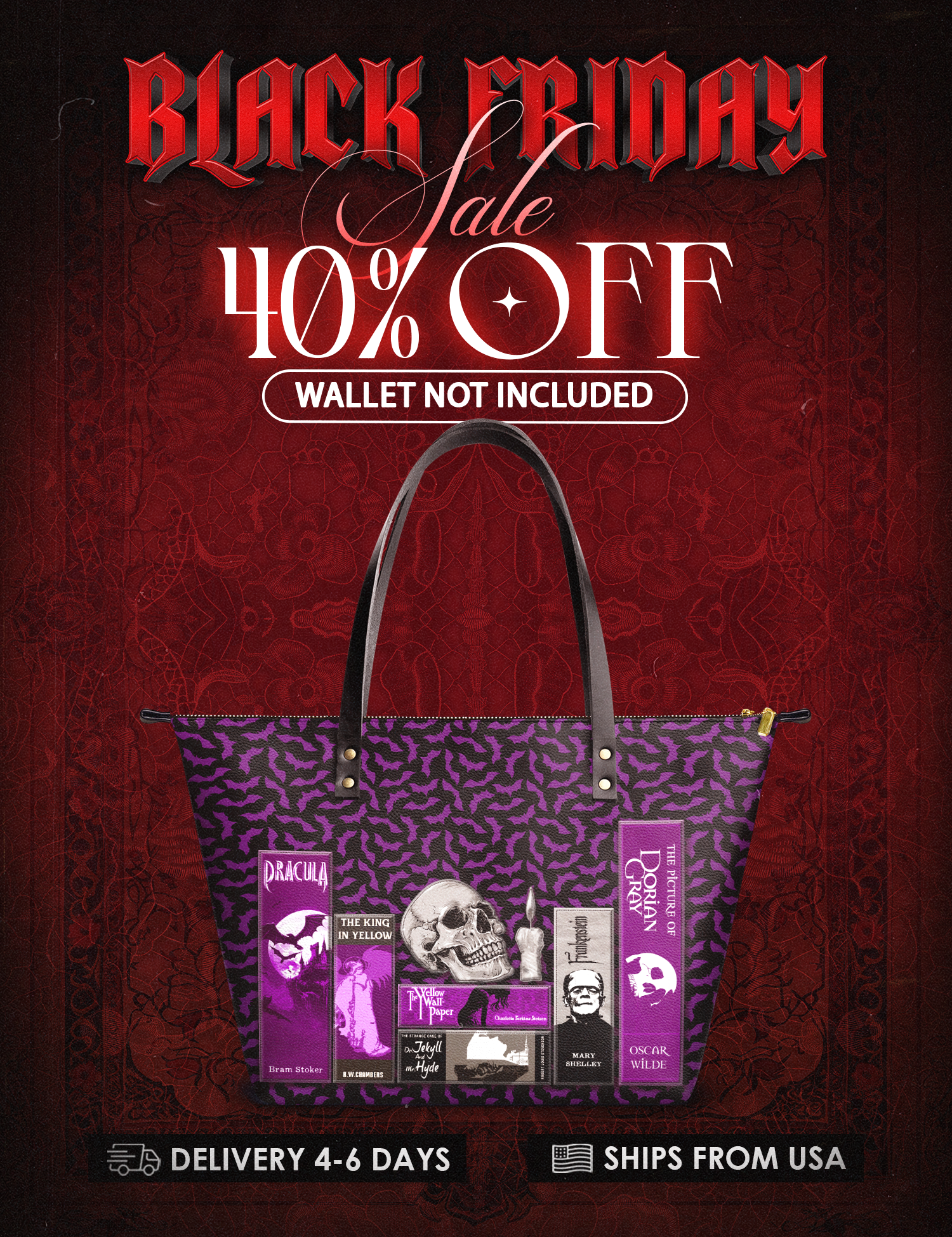 "The Codex of Gothic Tales" Violet Echo Leather Tote Bag Deal