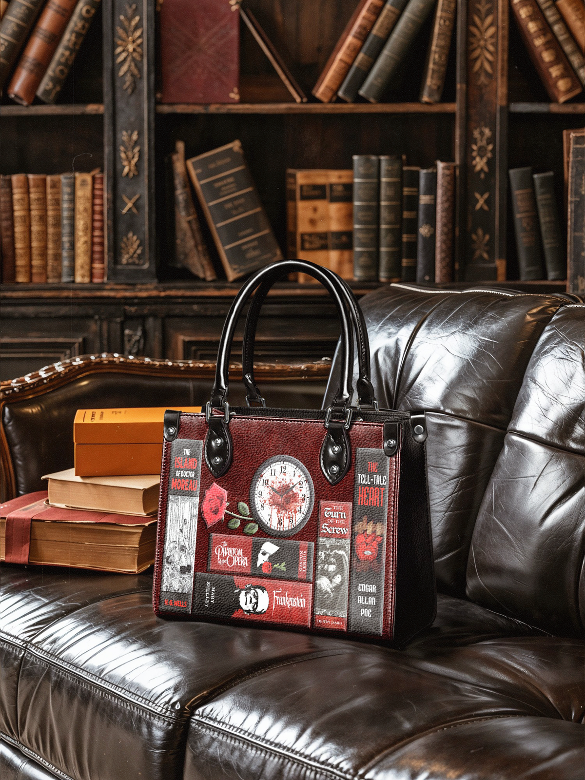 "The Crimson Codex" - Black Interior - Small Leather Handbag - FALL CLEARANCE DEAL