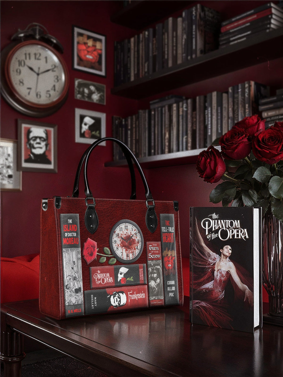 "The Crimson Codex" - Black Interior - Leather Handbag Matching Set - FALL DEAL