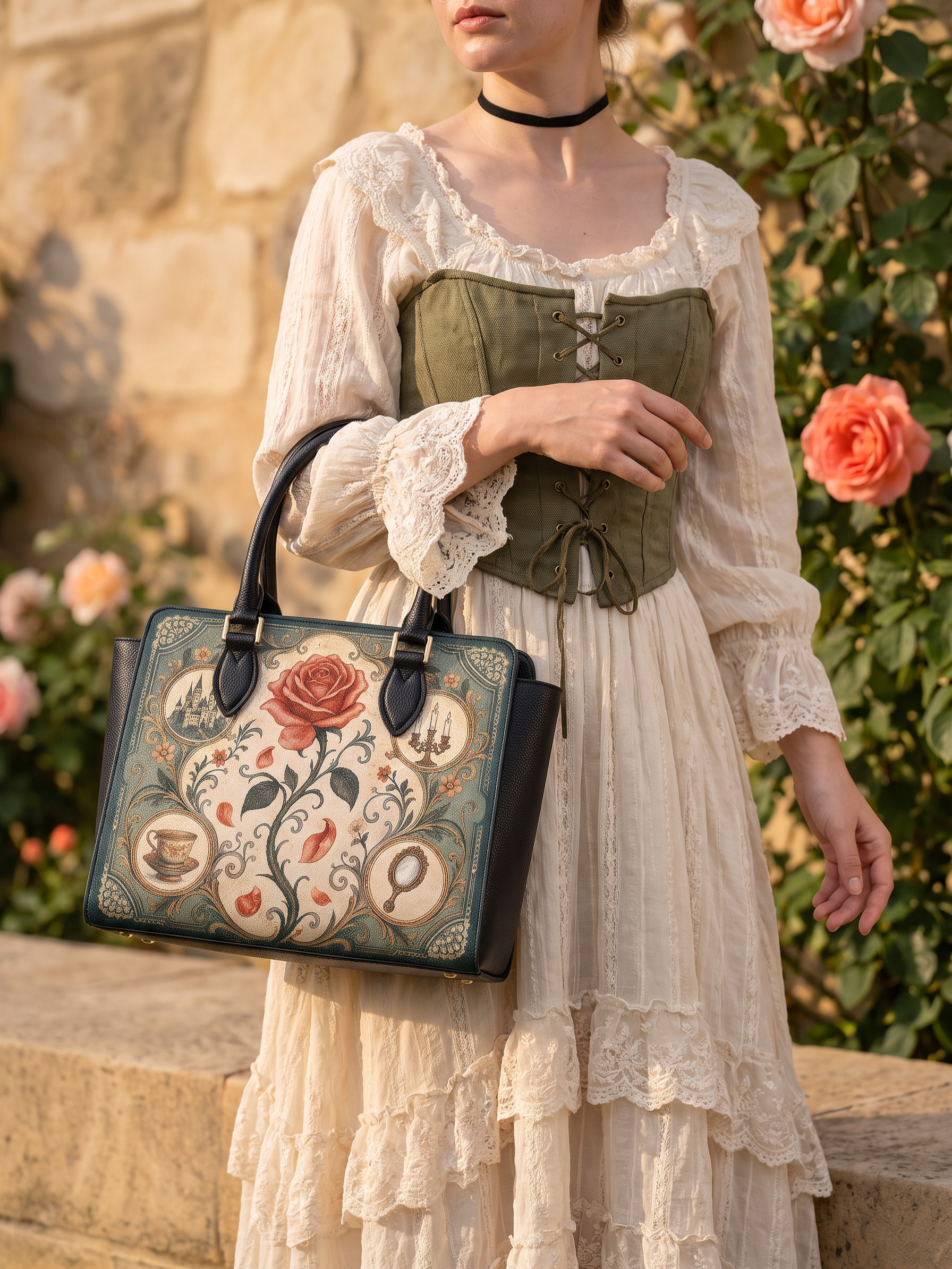 “The Enchanted Rose” Vesper Leather Handbag