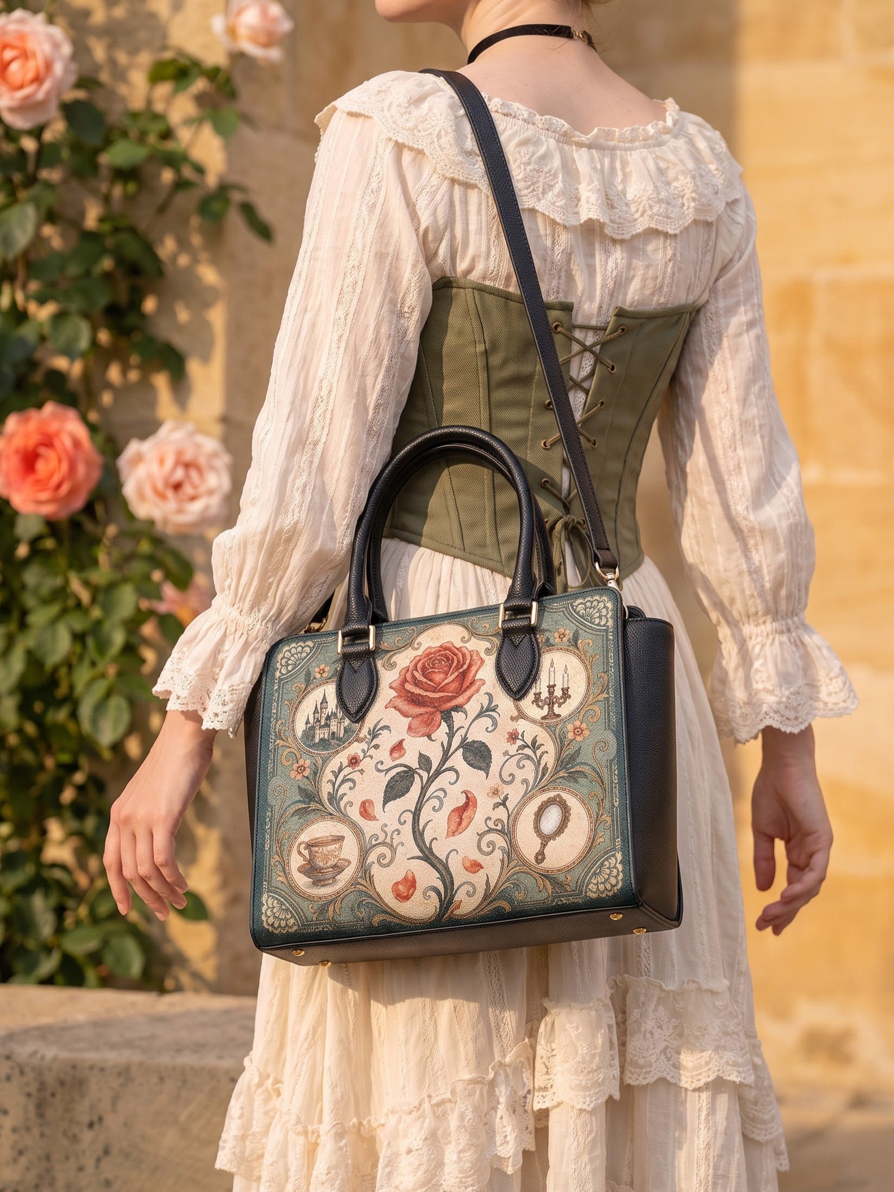 “The Enchanted Rose” Vesper Leather Handbag