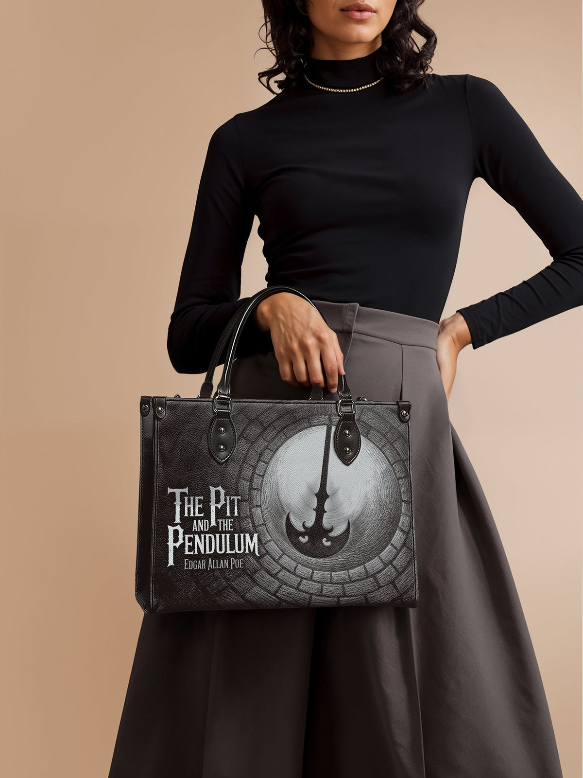 "The Pit And The Pendulum" - Black Interior - Leather Handbag Matching Set - FALL DEAL