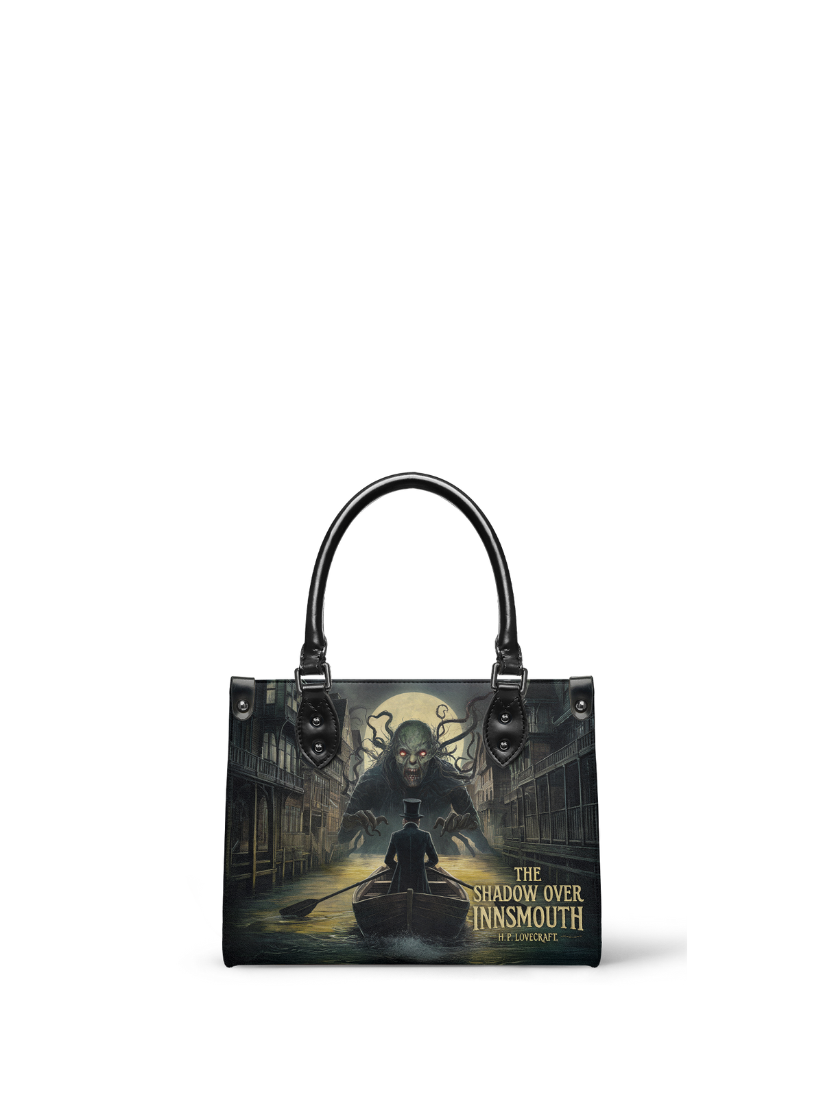 "The Shadow Over Innsmouth" - Black Interior - Small Leather Handbag - NEVERMORE DEAL
