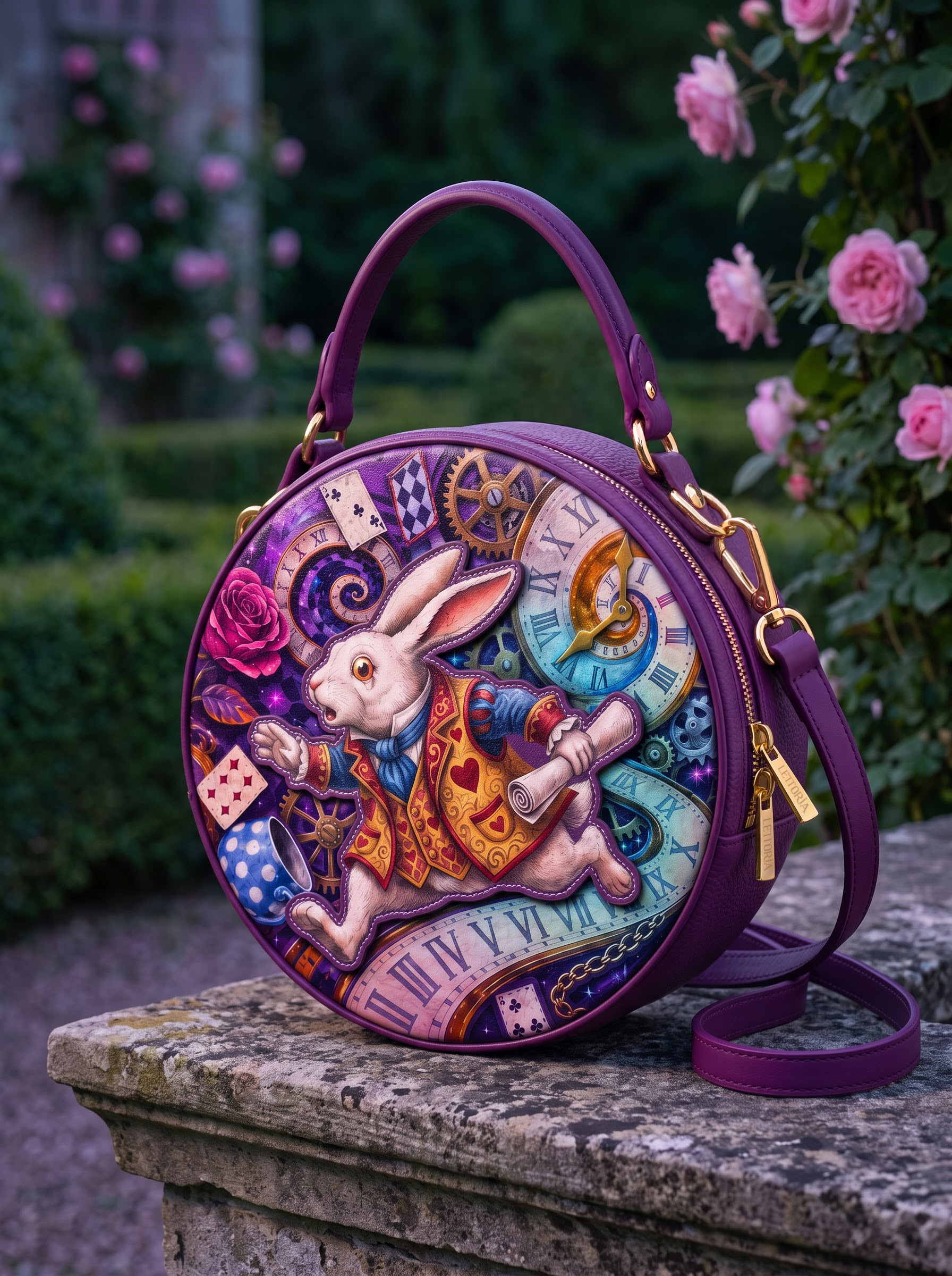 “The White Rabbit” Applique Circle Crossbody Bag