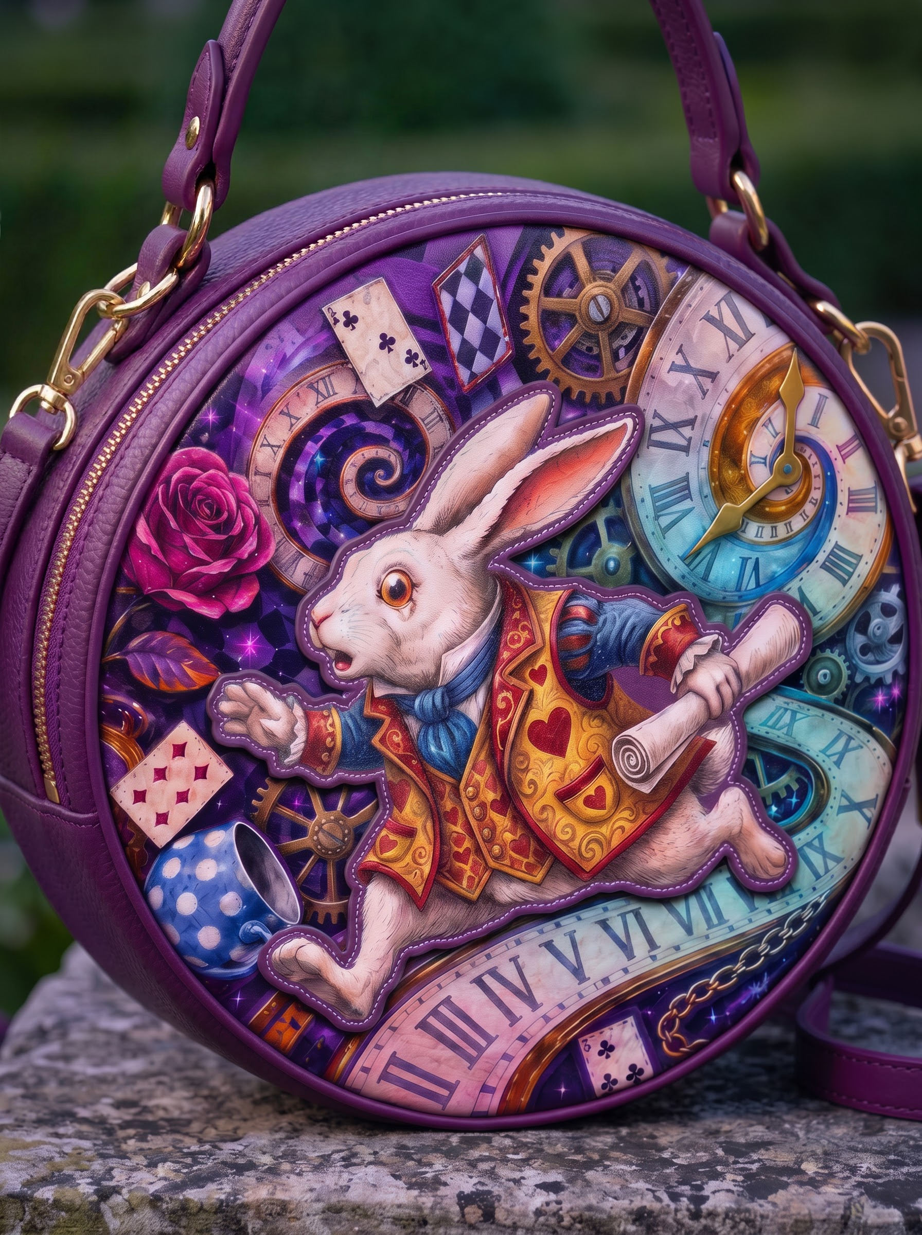 “The White Rabbit” Applique Circle Crossbody Bag