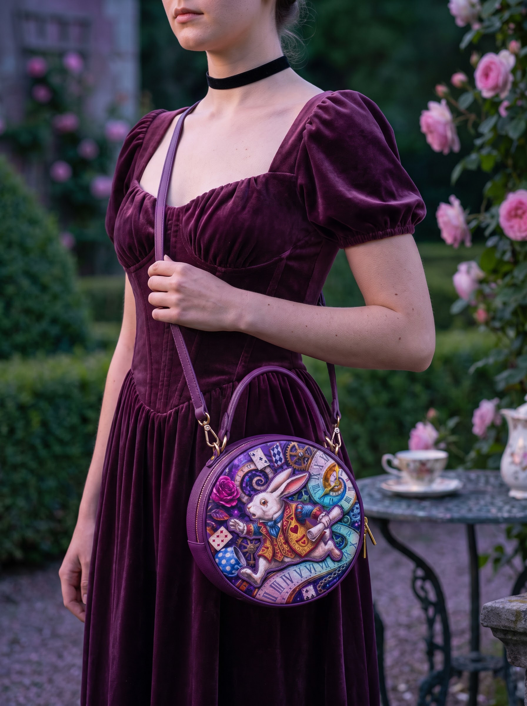 “The White Rabbit” Applique Circle Crossbody Bag
