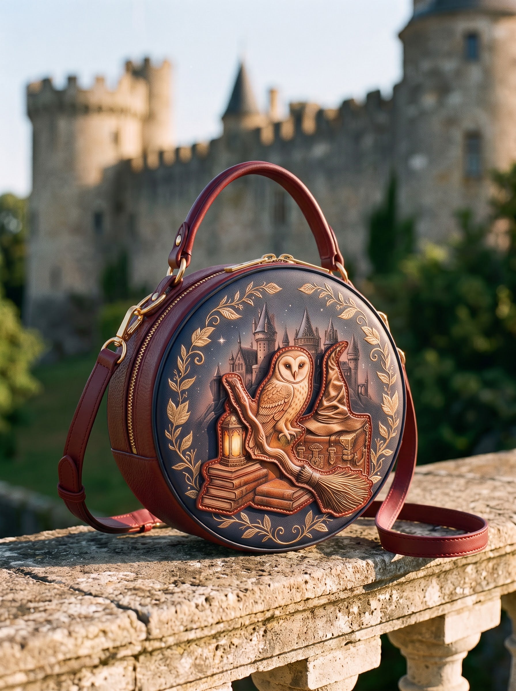 “The Wizard's Owl” Applique Circle Crossbody Bag